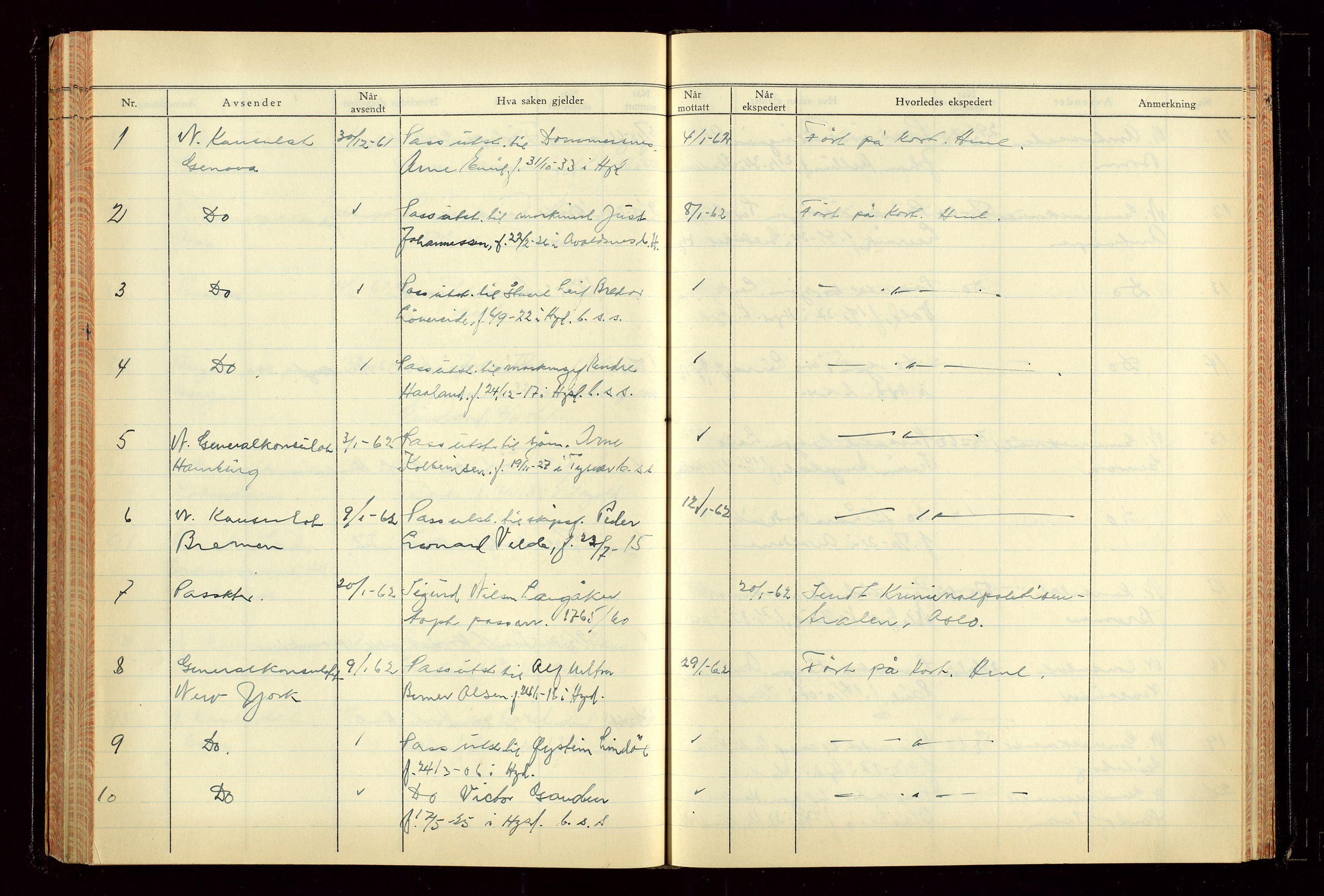 Haugesund politikammer, AV/SAST-A-100440/K/L0007: Brevjournal for passkontoret, 1953-1965, p. 150