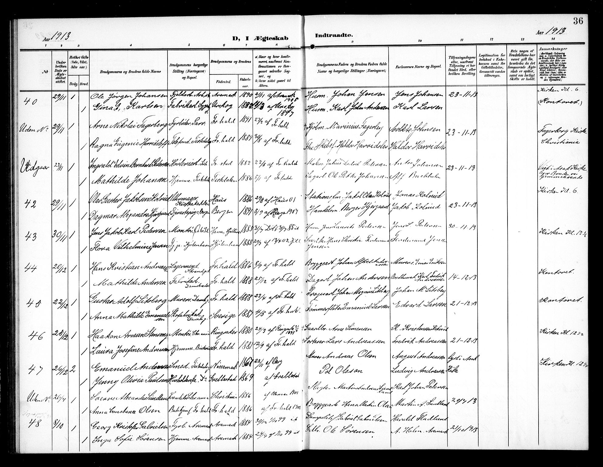 Halden prestekontor Kirkebøker, SAO/A-10909/G/Ga/L0011: Parish register (copy) no. 11, 1906-1934, p. 36