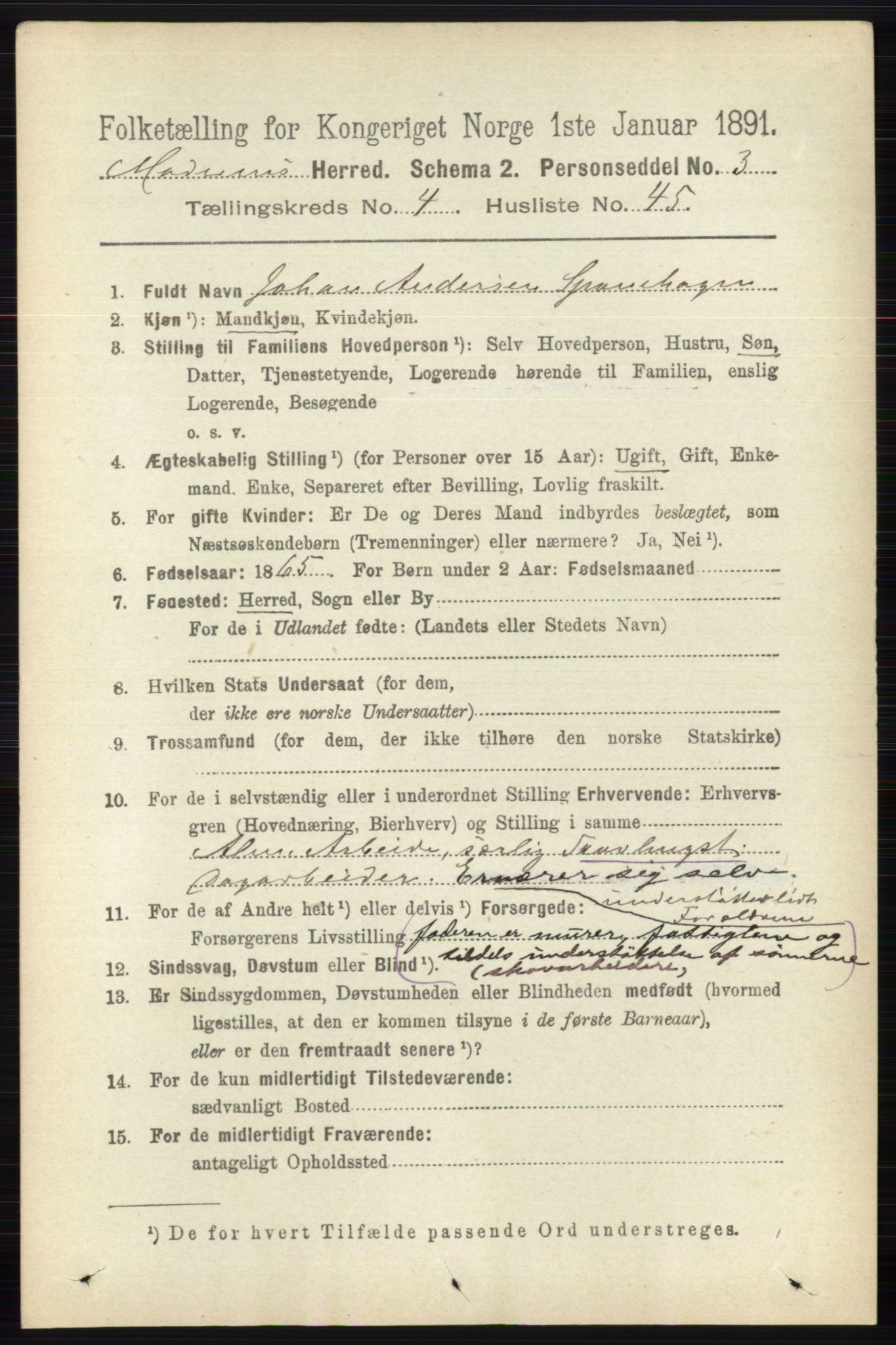 RA, 1891 census for 0623 Modum, 1891, p. 1265