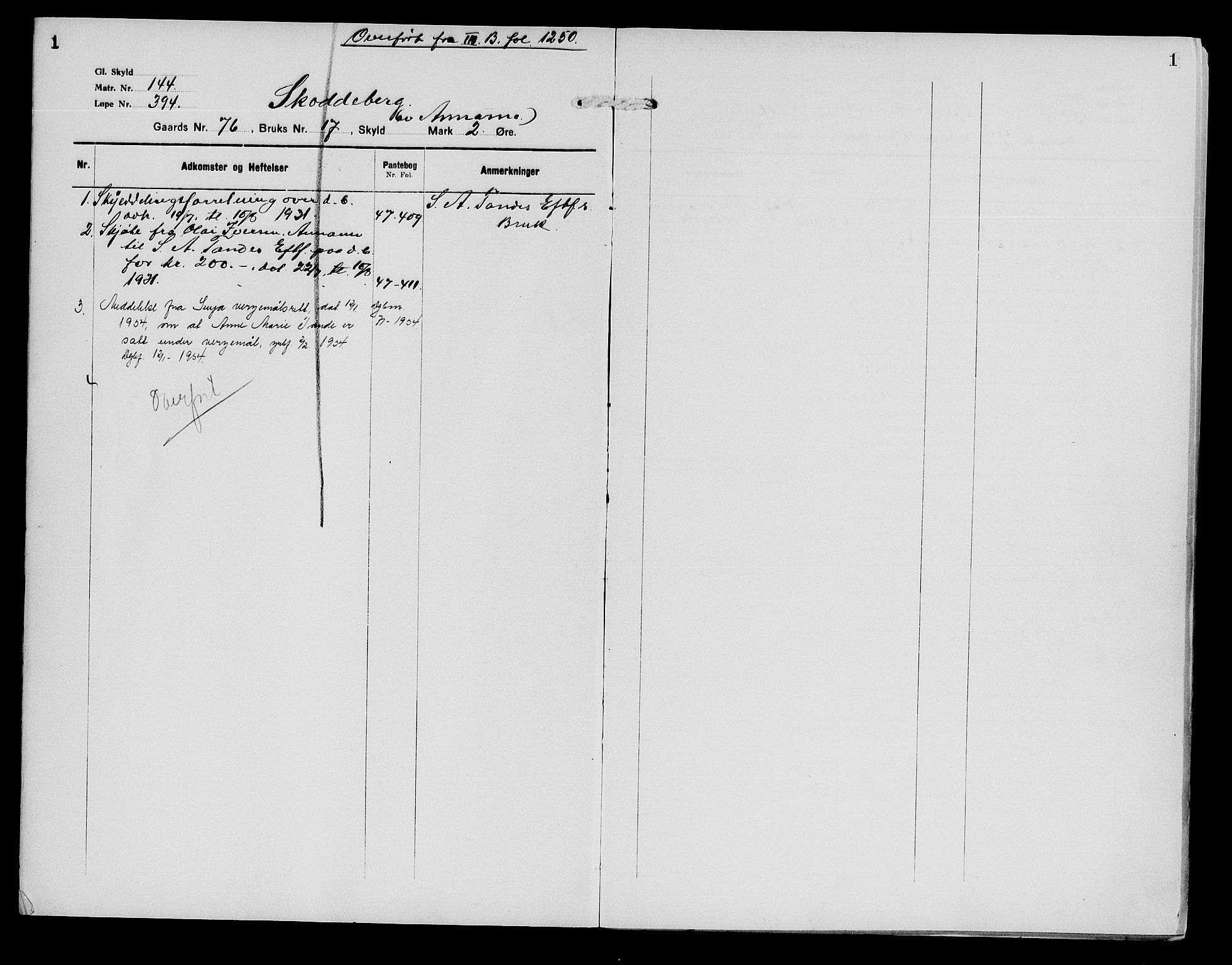 Senja sorenskriveri 1855-, SATØ/S-0048/1/H/Hb/L0026: Mortgage register no. 26, p. 1