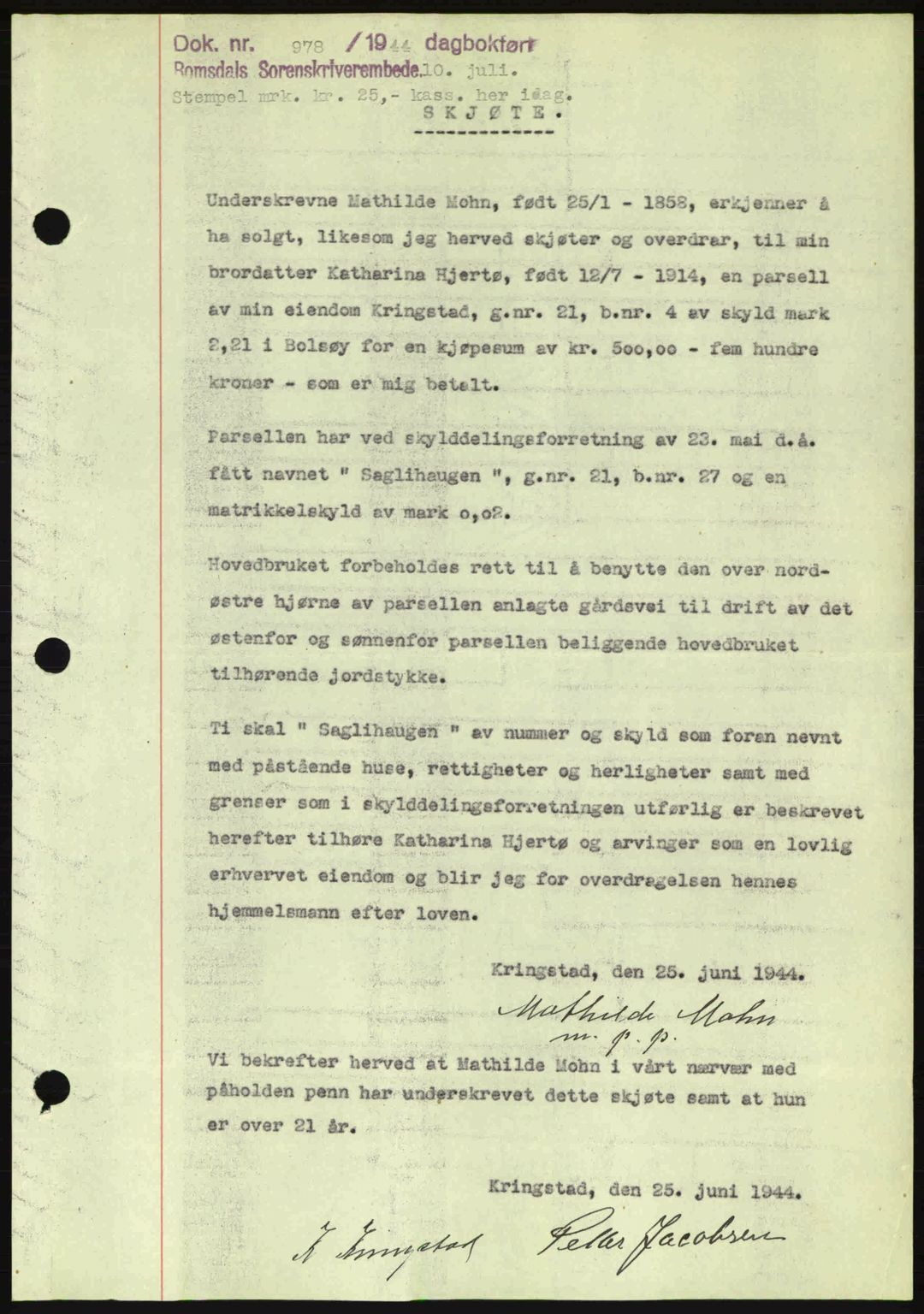 Romsdal sorenskriveri, SAT/A-4149/1/2/2C: Mortgage book no. A16, 1944-1944, Diary no: : 978/1944