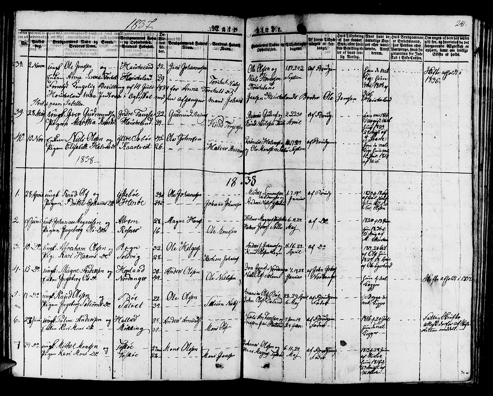 Manger sokneprestembete, AV/SAB-A-76801/H/Haa: Parish register (official) no. A 4, 1824-1838, p. 241