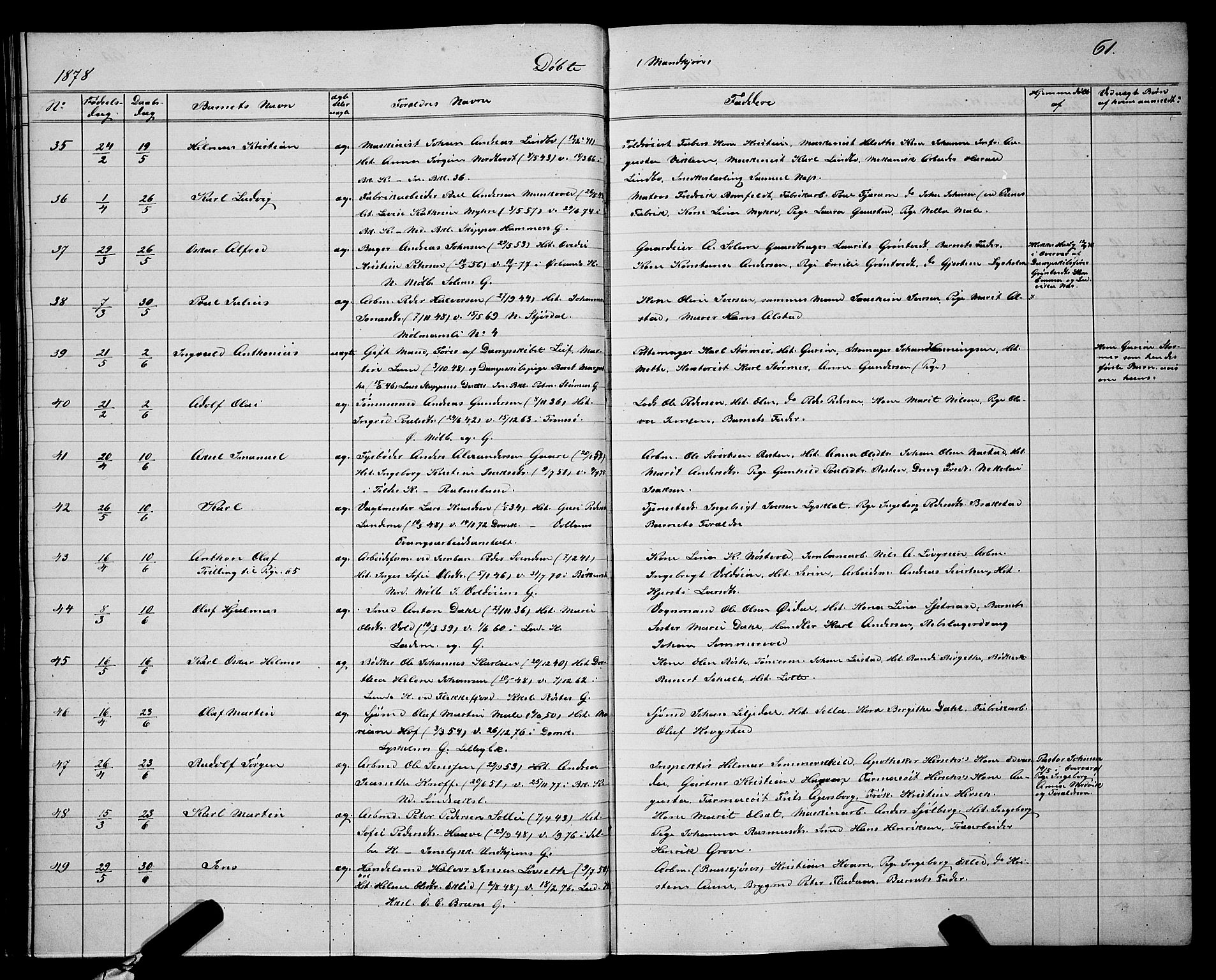 Ministerialprotokoller, klokkerbøker og fødselsregistre - Sør-Trøndelag, AV/SAT-A-1456/604/L0220: Parish register (copy) no. 604C03, 1870-1885, p. 61