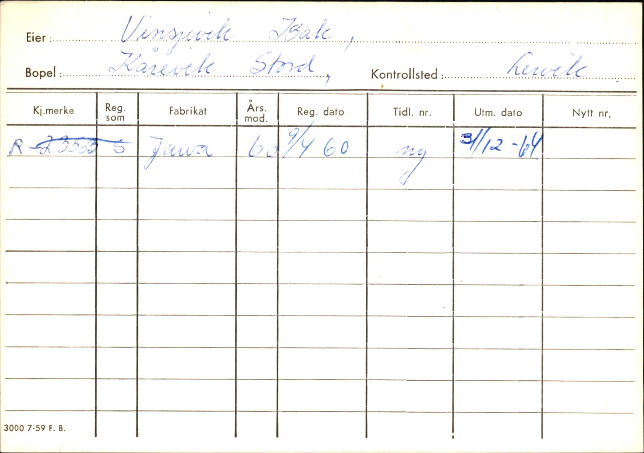 Statens vegvesen, Hordaland vegkontor, AV/SAB-A-5201/2/Ha/L0060: R-eierkort V-W, 1920-1971, p. 36