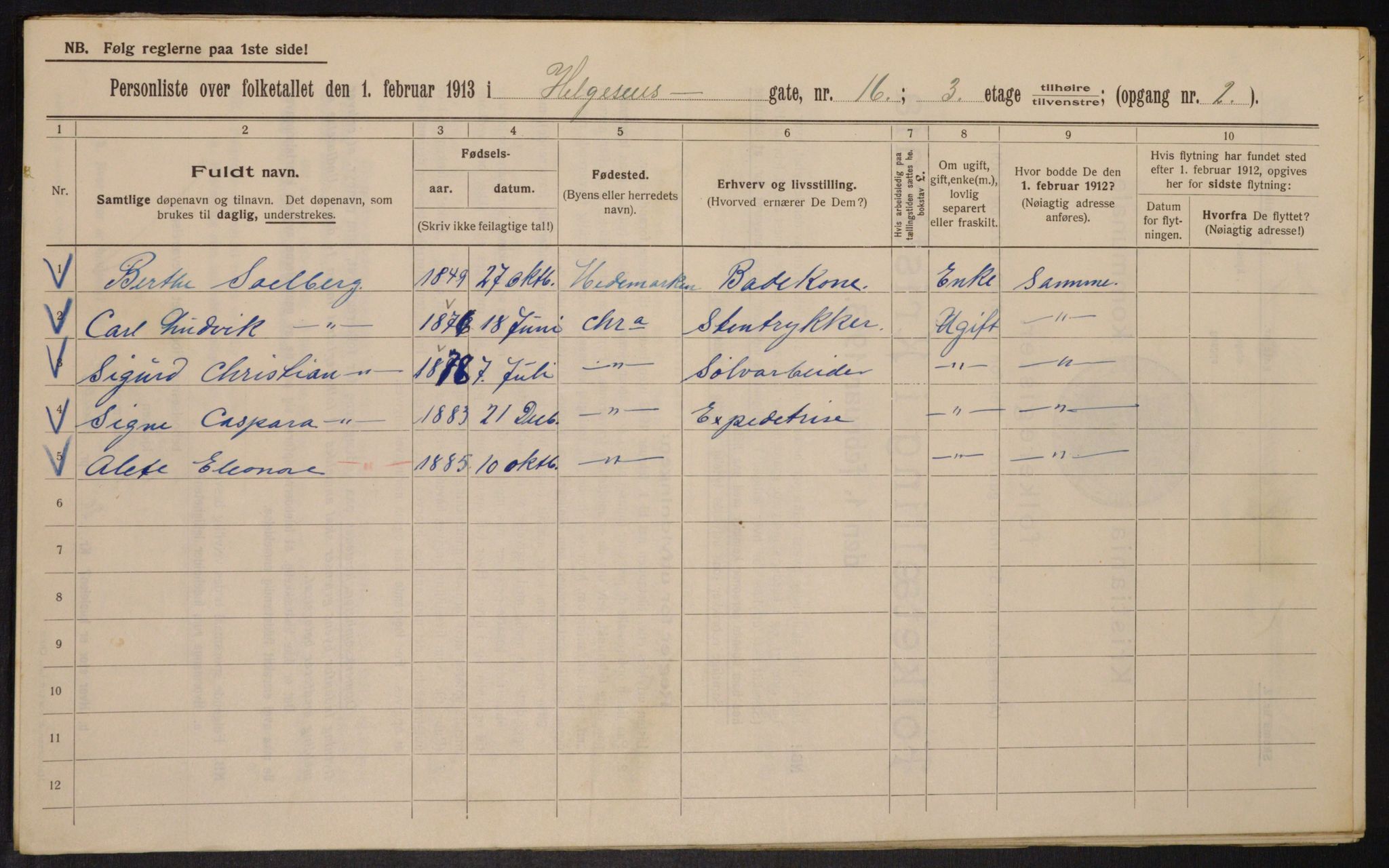 OBA, Municipal Census 1913 for Kristiania, 1913, p. 37837