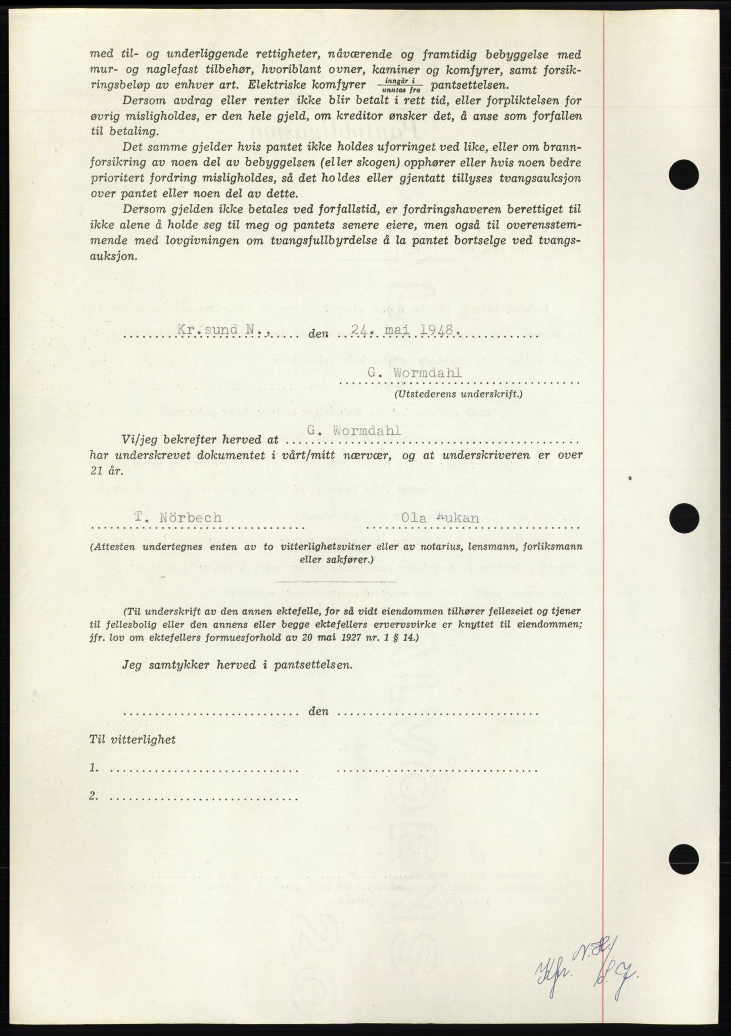 Nordmøre sorenskriveri, AV/SAT-A-4132/1/2/2Ca: Mortgage book no. B98, 1948-1948, Diary no: : 1316/1948