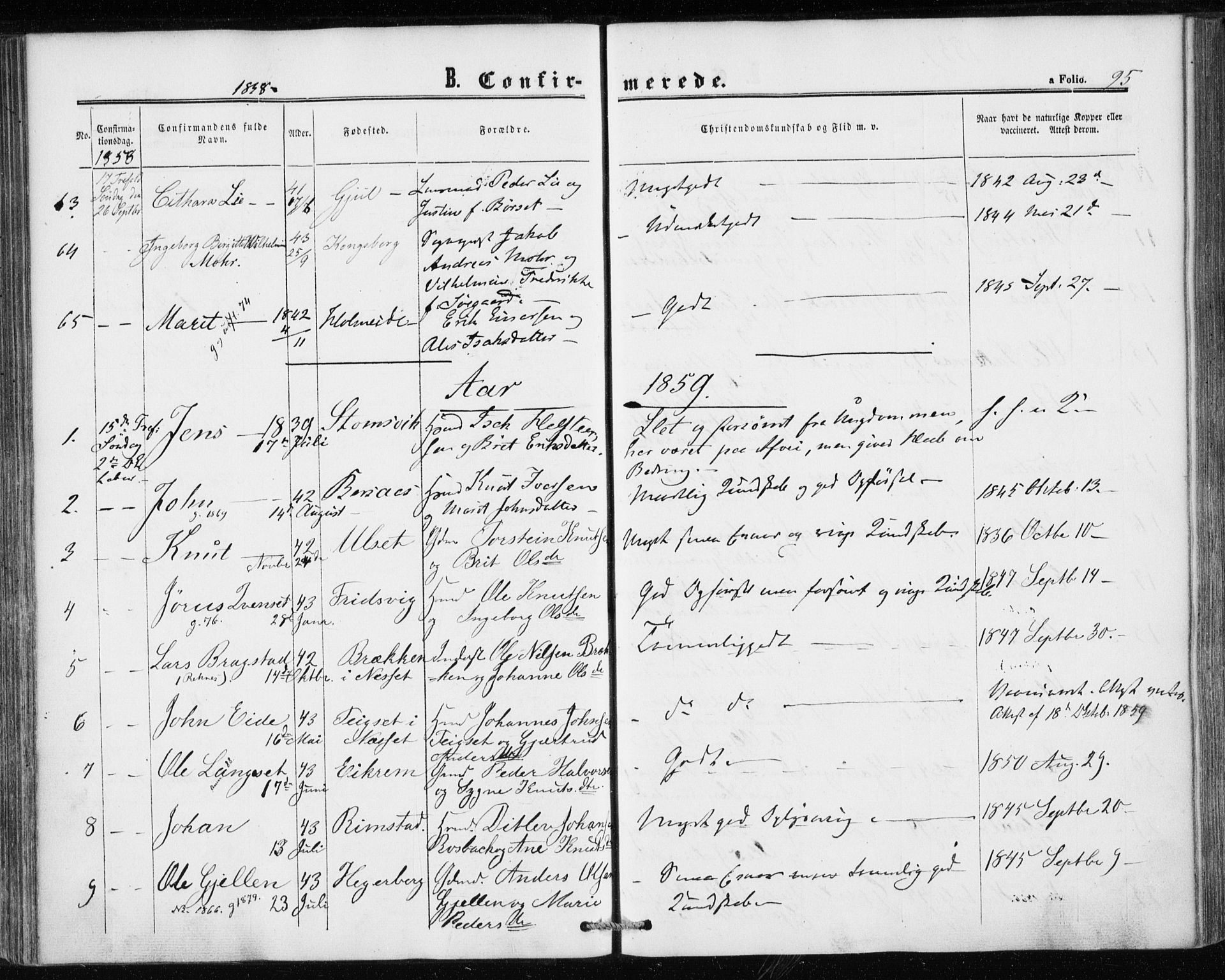 Ministerialprotokoller, klokkerbøker og fødselsregistre - Møre og Romsdal, AV/SAT-A-1454/586/L0985: Parish register (official) no. 586A11, 1857-1866, p. 95