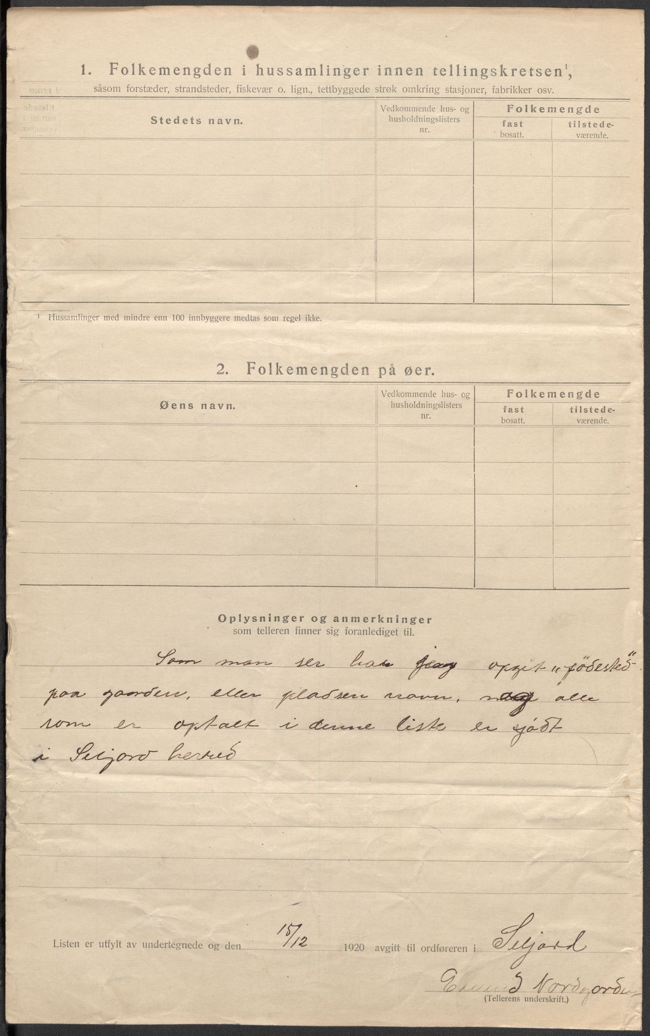 SAKO, 1920 census for Seljord, 1920, p. 53