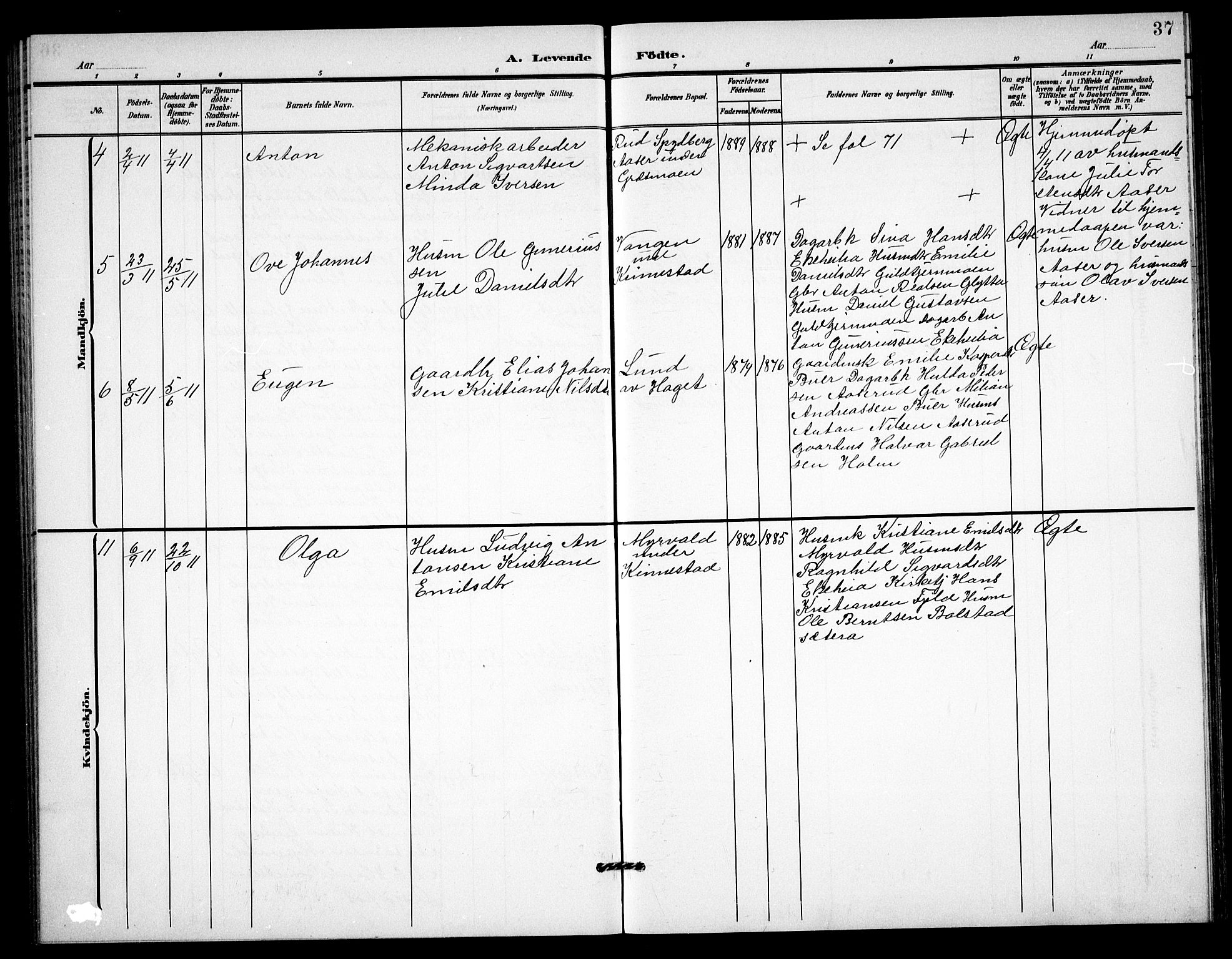 Høland prestekontor Kirkebøker, AV/SAO-A-10346a/G/Gc/L0001: Parish register (copy) no. III 1, 1902-1911, p. 37