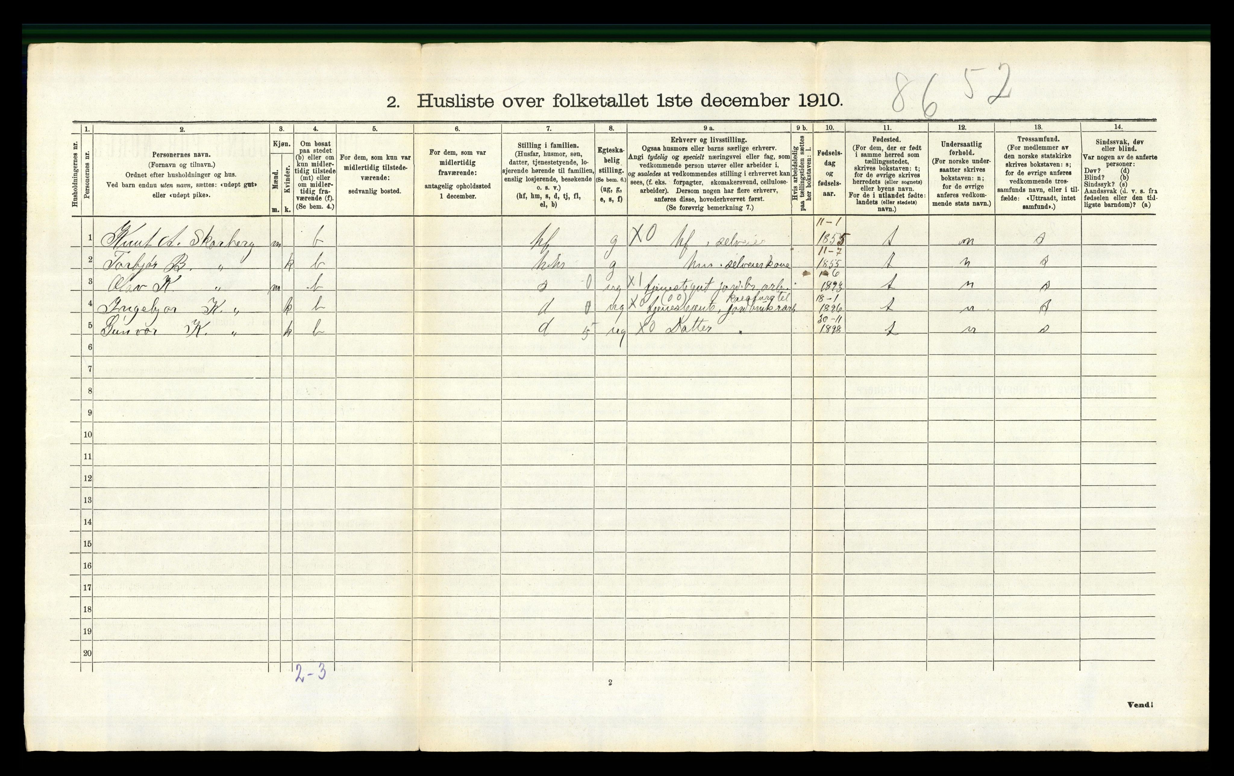 RA, 1910 census for Bykle, 1910, p. 80