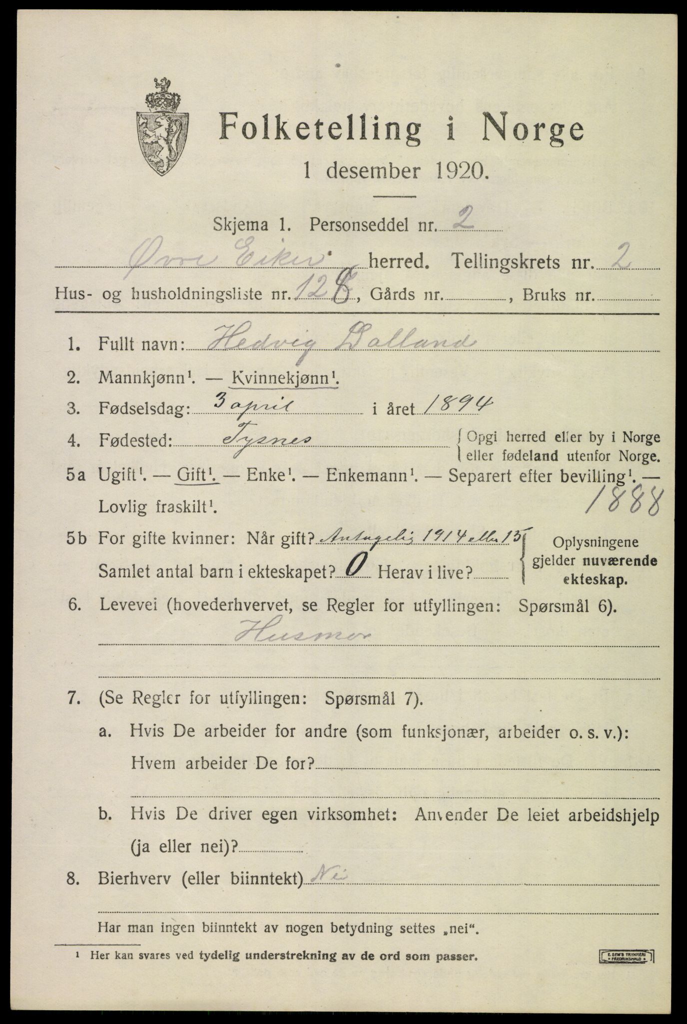 SAKO, 1920 census for Øvre Eiker, 1920, p. 8090