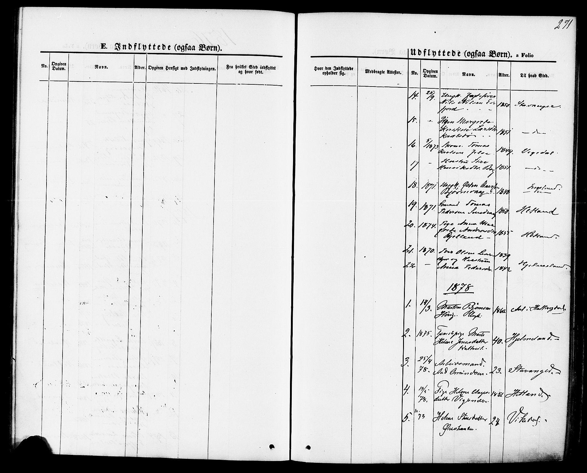 Jelsa sokneprestkontor, SAST/A-101842/01/IV: Parish register (official) no. A 8, 1867-1883, p. 271