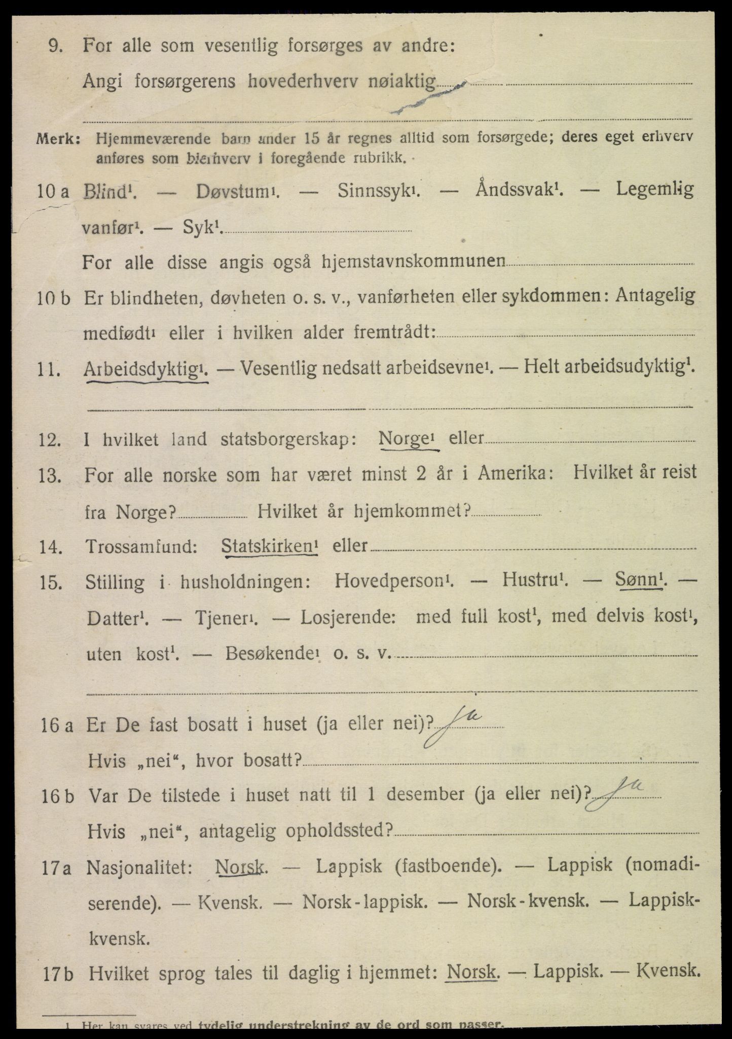 SAT, 1920 census for Kvam, 1920, p. 1088