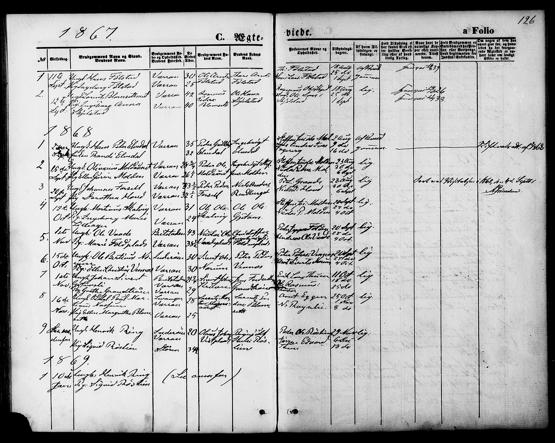 Ministerialprotokoller, klokkerbøker og fødselsregistre - Nord-Trøndelag, SAT/A-1458/744/L0419: Parish register (official) no. 744A03, 1867-1881, p. 126