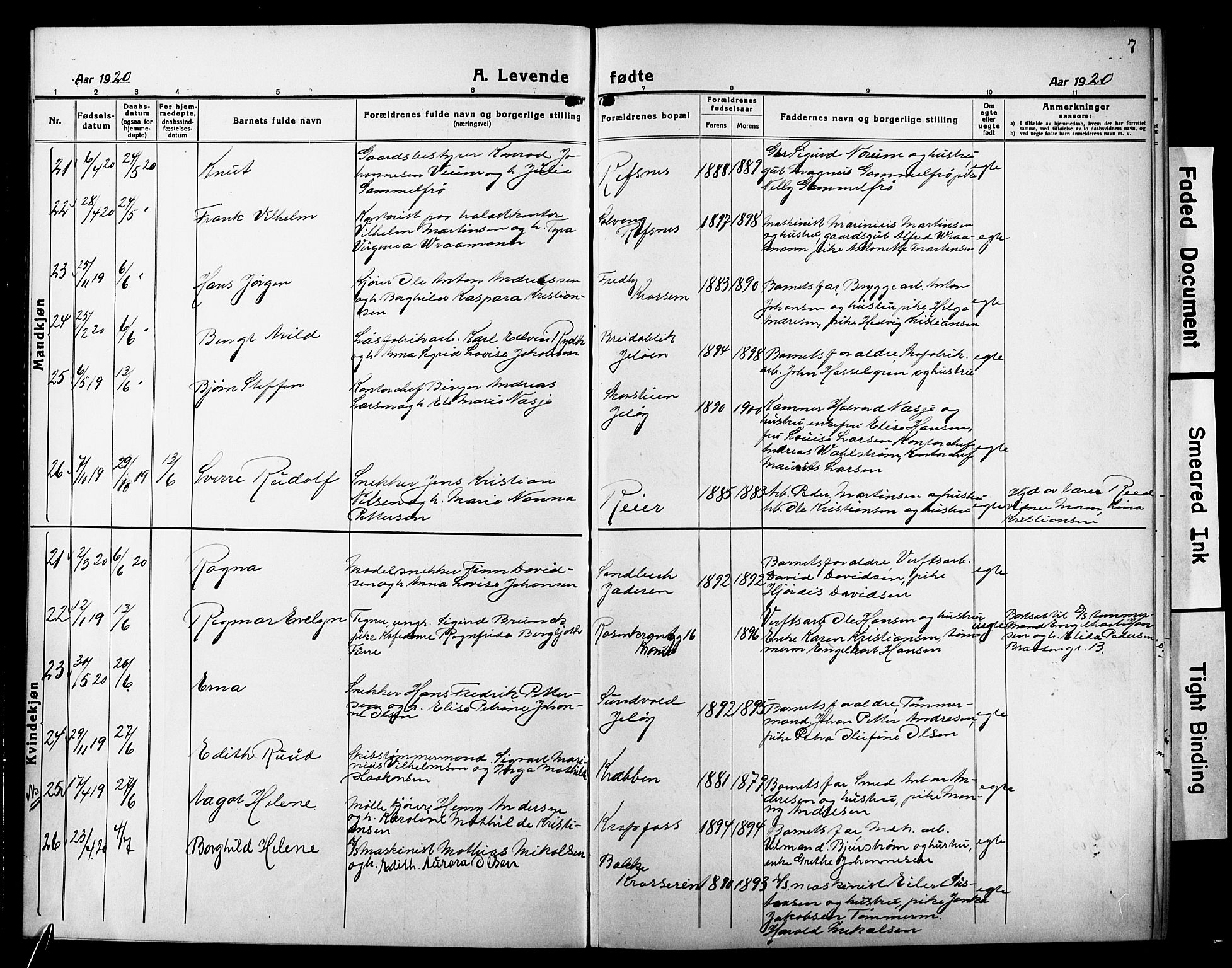 Moss prestekontor Kirkebøker, AV/SAO-A-2003/G/Gb/L0004: Parish register (copy) no. II 4, 1920-1932, p. 7