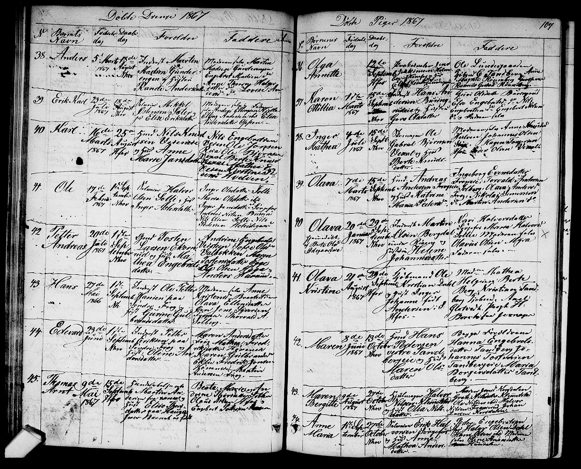 Norderhov kirkebøker, AV/SAKO-A-237/G/Ga/L0006: Parish register (copy) no. I 6, 1849-1876, p. 107