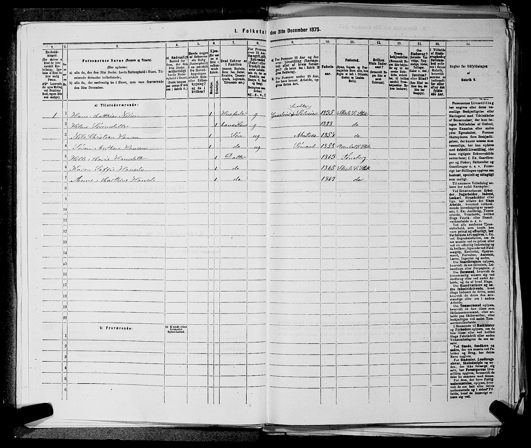 SAKO, 1875 census for 0720P Stokke, 1875, p. 1250