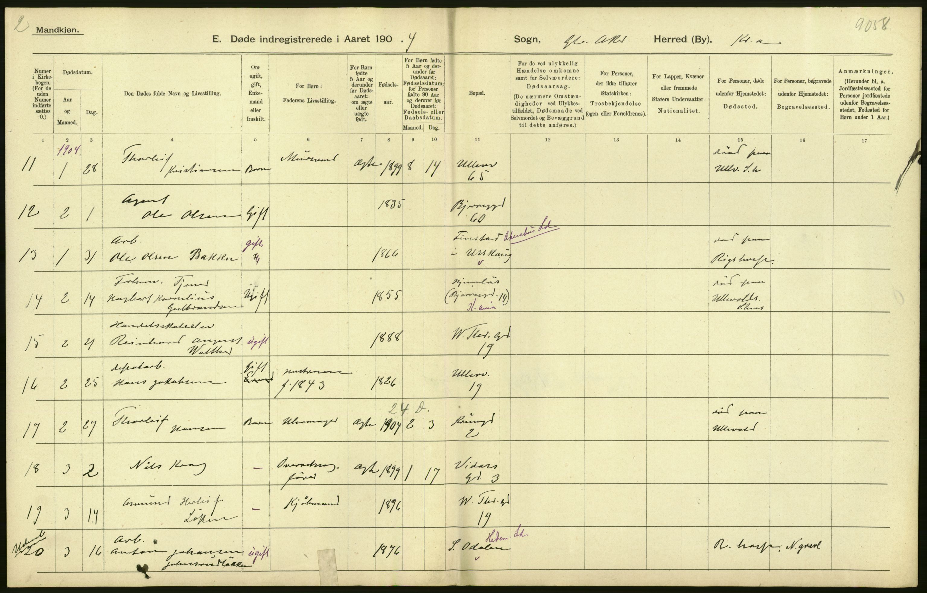 Statistisk sentralbyrå, Sosiodemografiske emner, Befolkning, AV/RA-S-2228/D/Df/Dfa/Dfab/L0004: Kristiania: Gifte, døde, 1904, p. 380