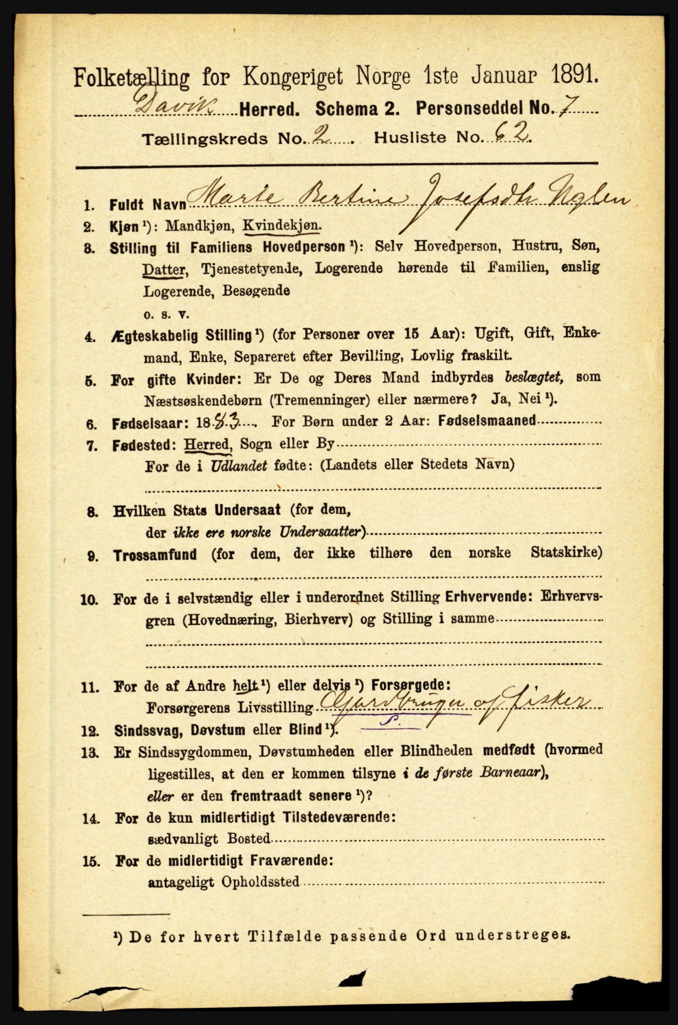 RA, 1891 census for 1442 Davik, 1891, p. 926