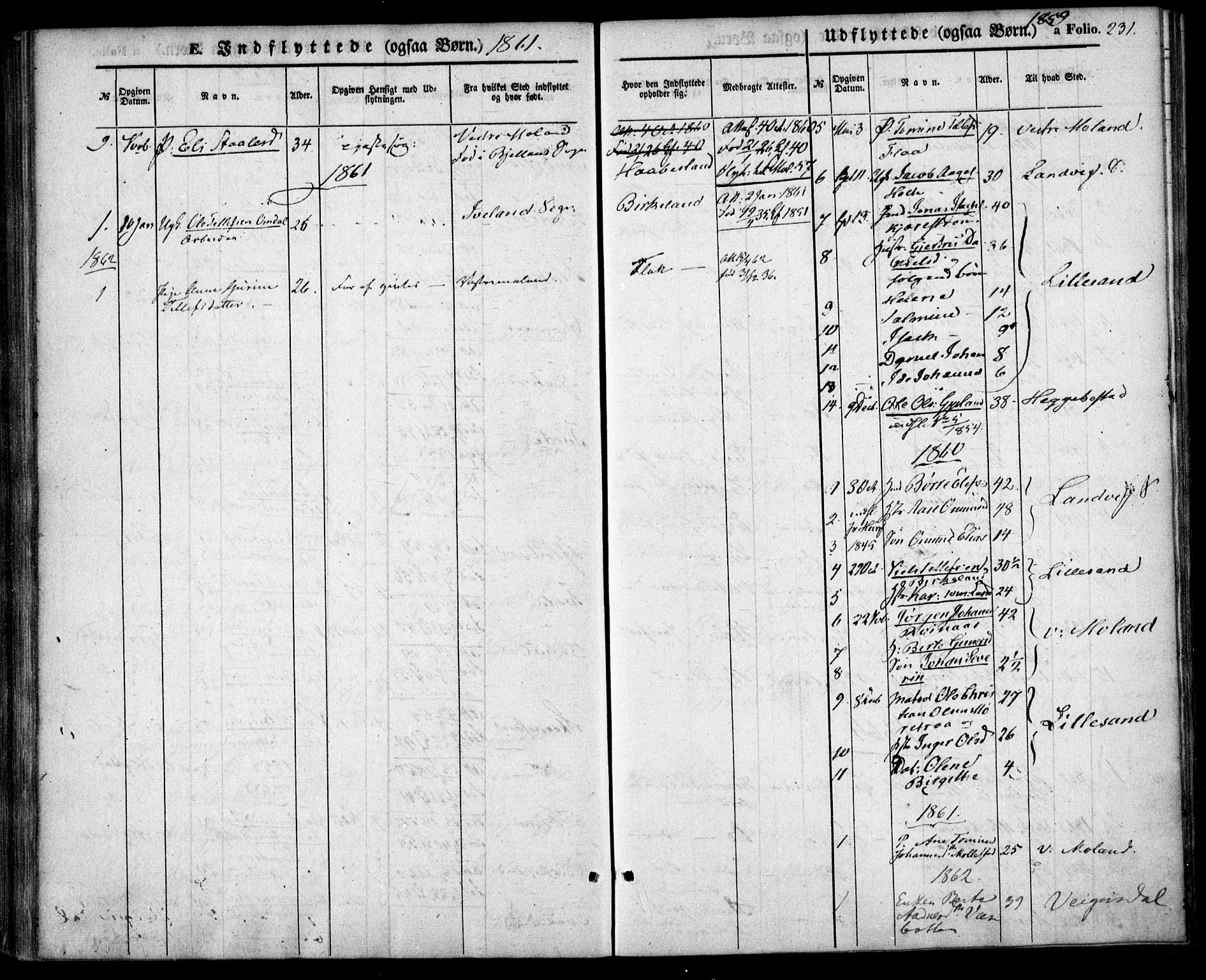 Birkenes sokneprestkontor, AV/SAK-1111-0004/F/Fa/L0003: Parish register (official) no. A 3, 1850-1866, p. 231