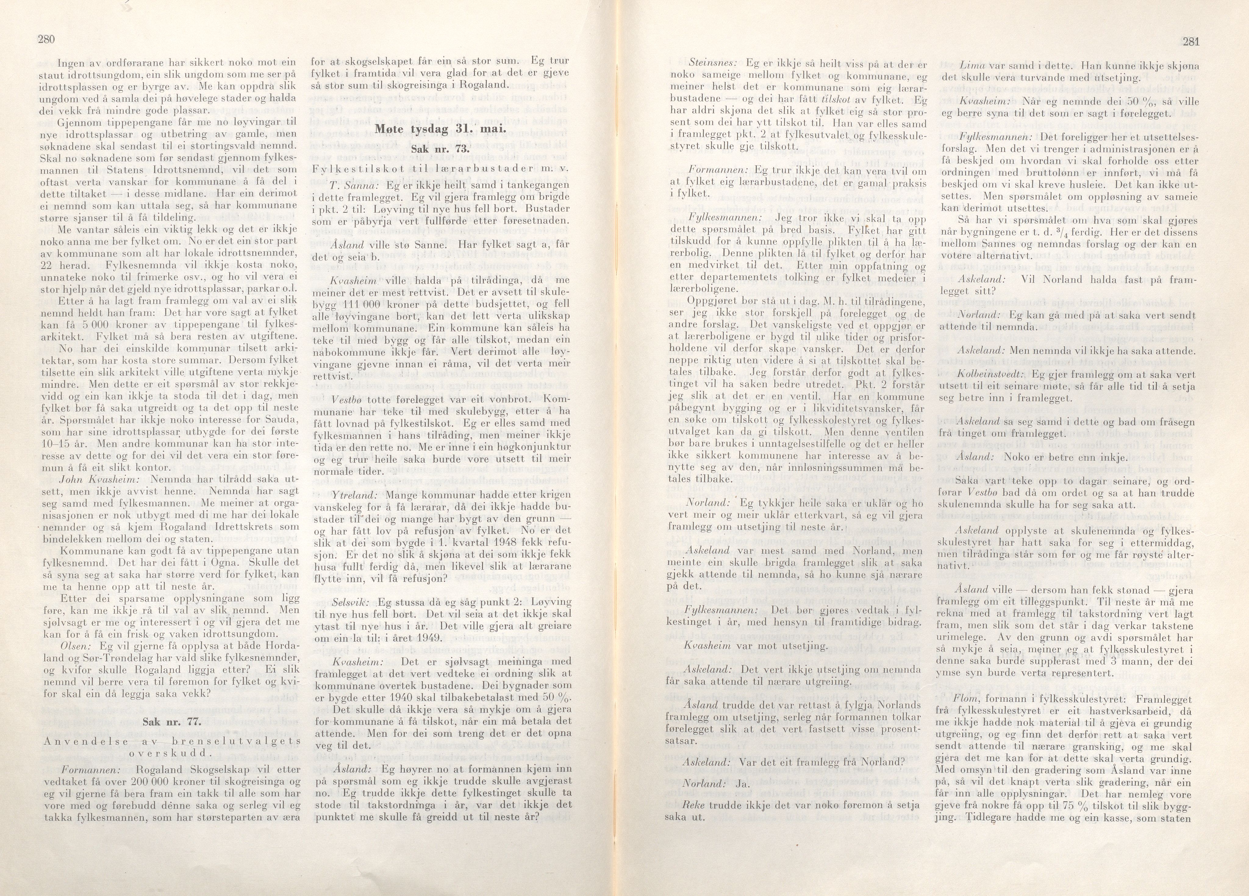 Rogaland fylkeskommune - Fylkesrådmannen , IKAR/A-900/A/Aa/Aaa/L0068: Møtebok , 1949, p. 280-281