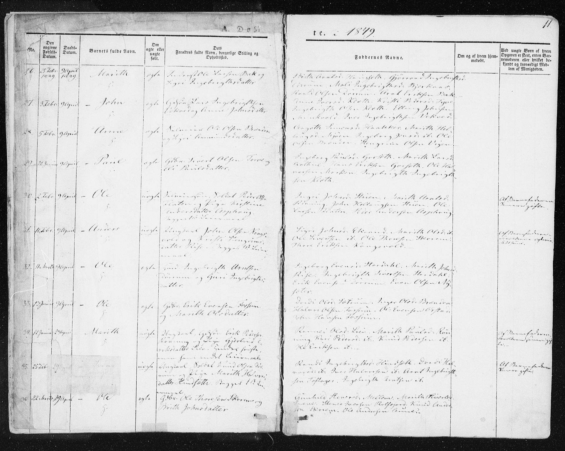 Ministerialprotokoller, klokkerbøker og fødselsregistre - Sør-Trøndelag, SAT/A-1456/678/L0899: Parish register (official) no. 678A08, 1848-1872, p. 11