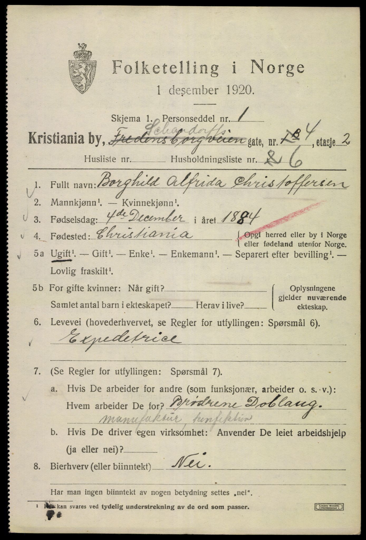 SAO, 1920 census for Kristiania, 1920, p. 487201