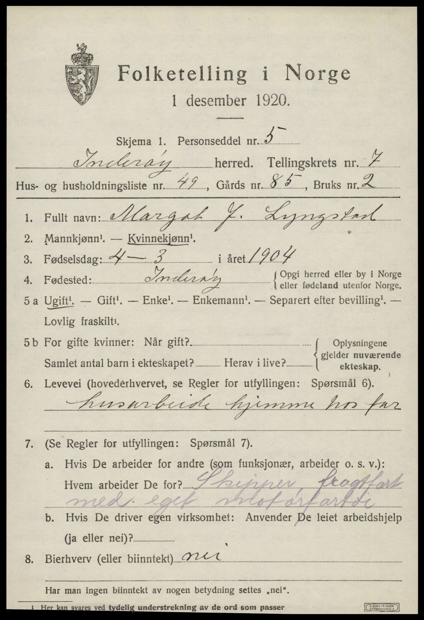 SAT, 1920 census for Inderøy, 1920, p. 5569