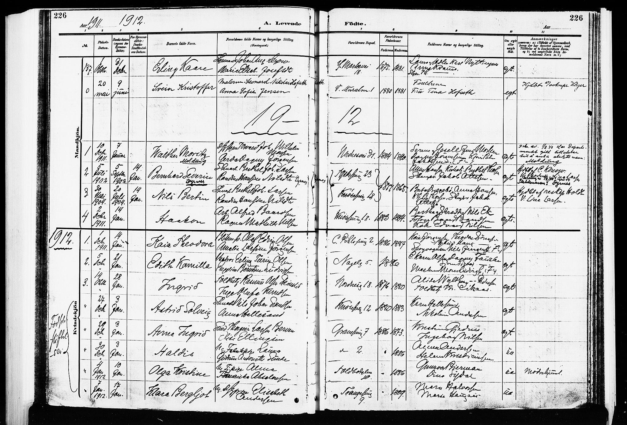 Nykirken Sokneprestembete, SAB/A-77101/H/Hab: Parish register (copy) no. B 6, 1909-1916, p. 226