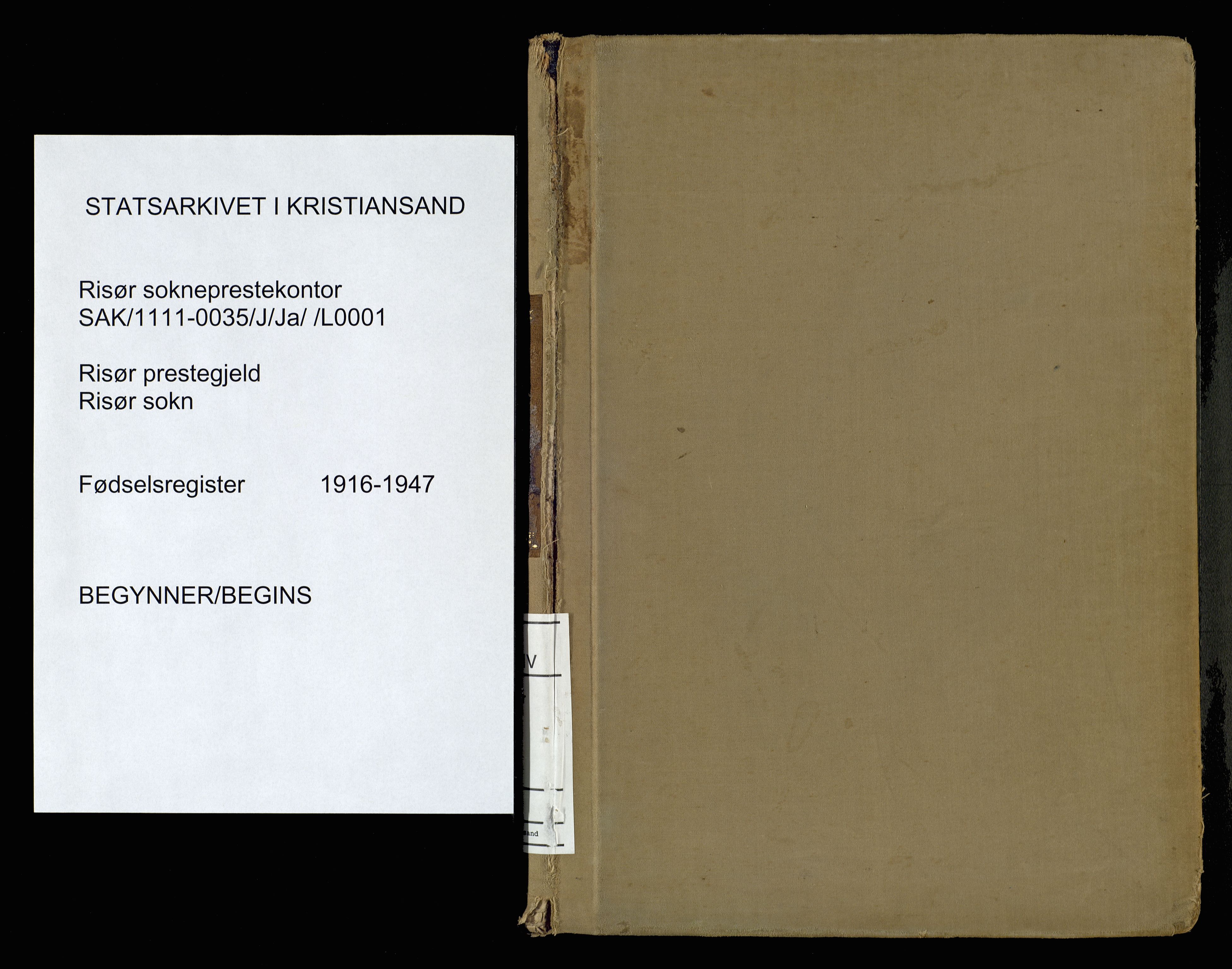 Risør sokneprestkontor, SAK/1111-0035/J/Ja/L0001: Birth register no. A-VI-13, 1916-1947