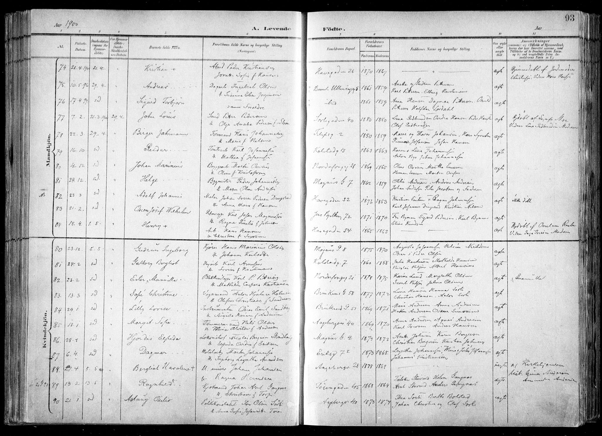 Kampen prestekontor Kirkebøker, SAO/A-10853/F/Fa/L0007: Parish register (official) no. I 7, 1897-1905, p. 93