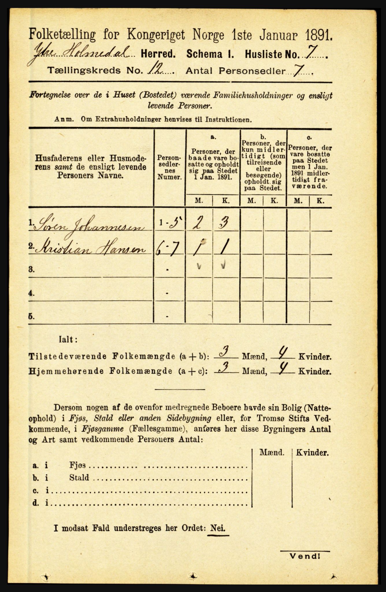 RA, 1891 census for 1429 Ytre Holmedal, 1891, p. 3152