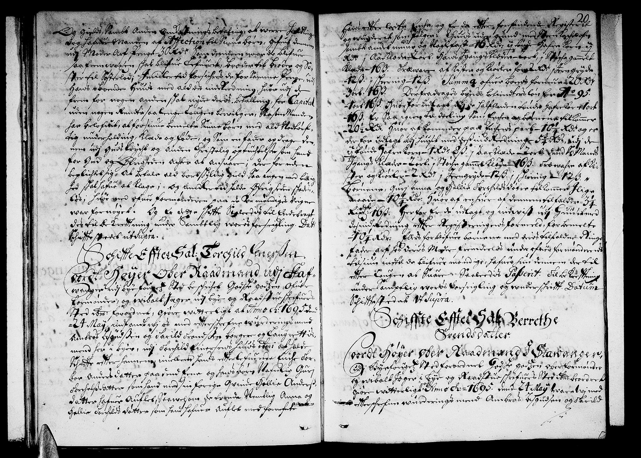 Stavanger byfogd, AV/SAST-A-101408/001/5/50/503BB/L0003: Skifteprotokoll, 1695-1707, p. 19b-20a