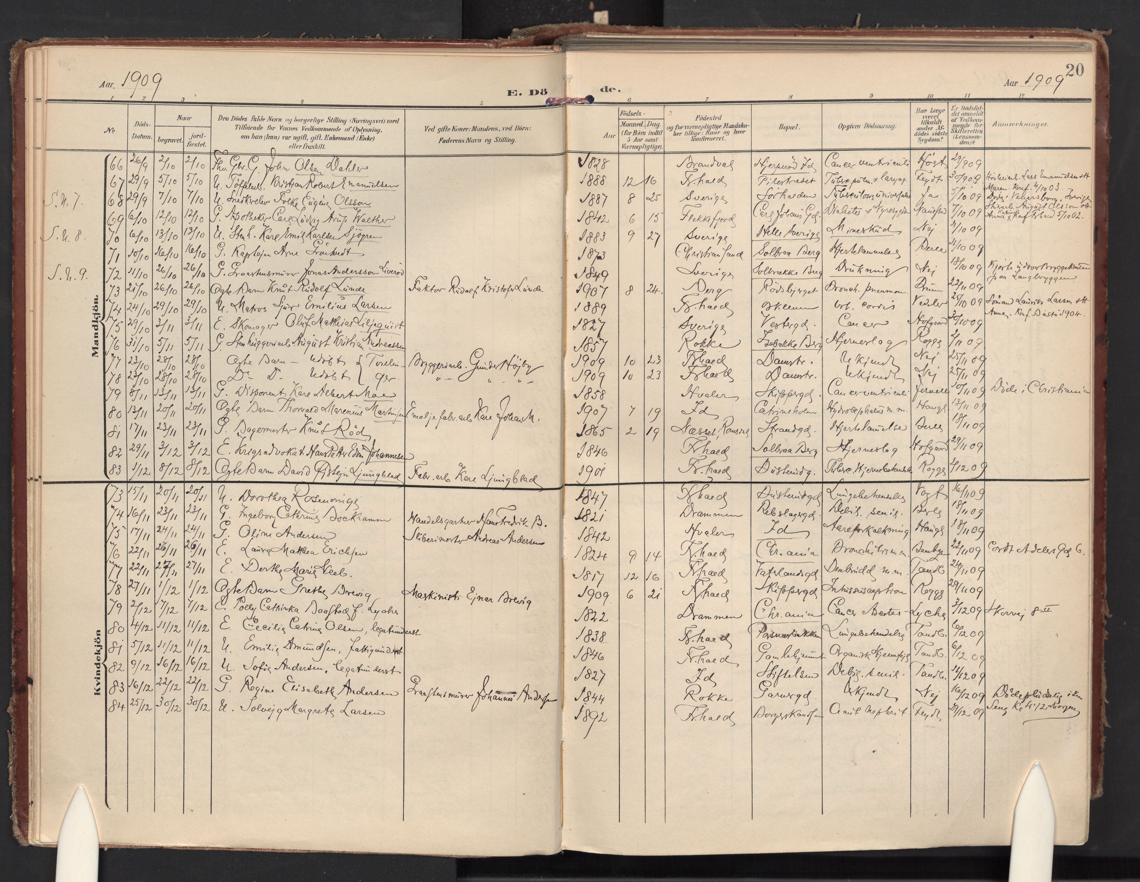 Halden prestekontor Kirkebøker, AV/SAO-A-10909/F/Fa/L0016: Parish register (official) no. I 16, 1907-1925, p. 20