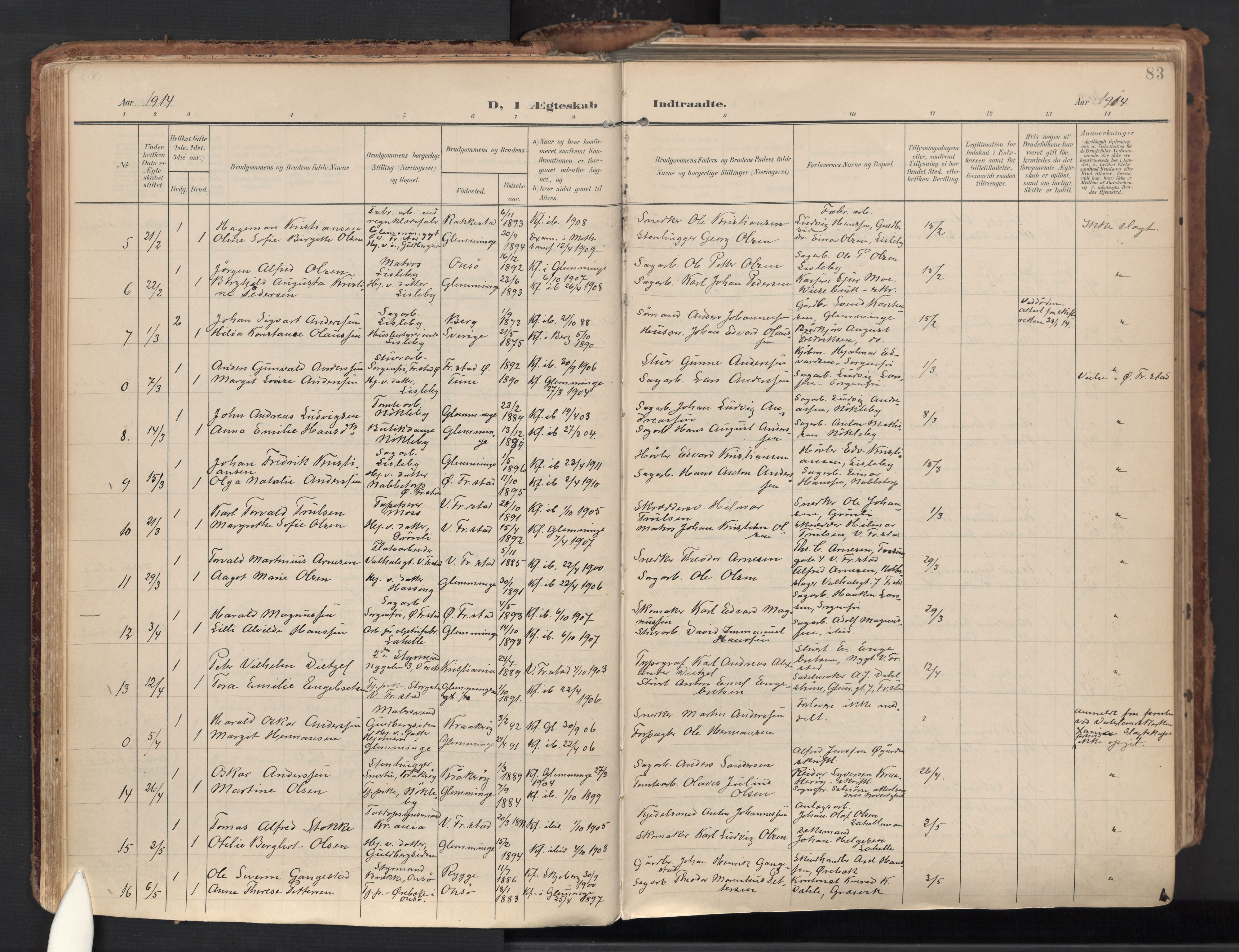 Glemmen prestekontor Kirkebøker, AV/SAO-A-10908/F/Fa/L0016: Parish register (official) no. 16, 1903-1937, p. 83