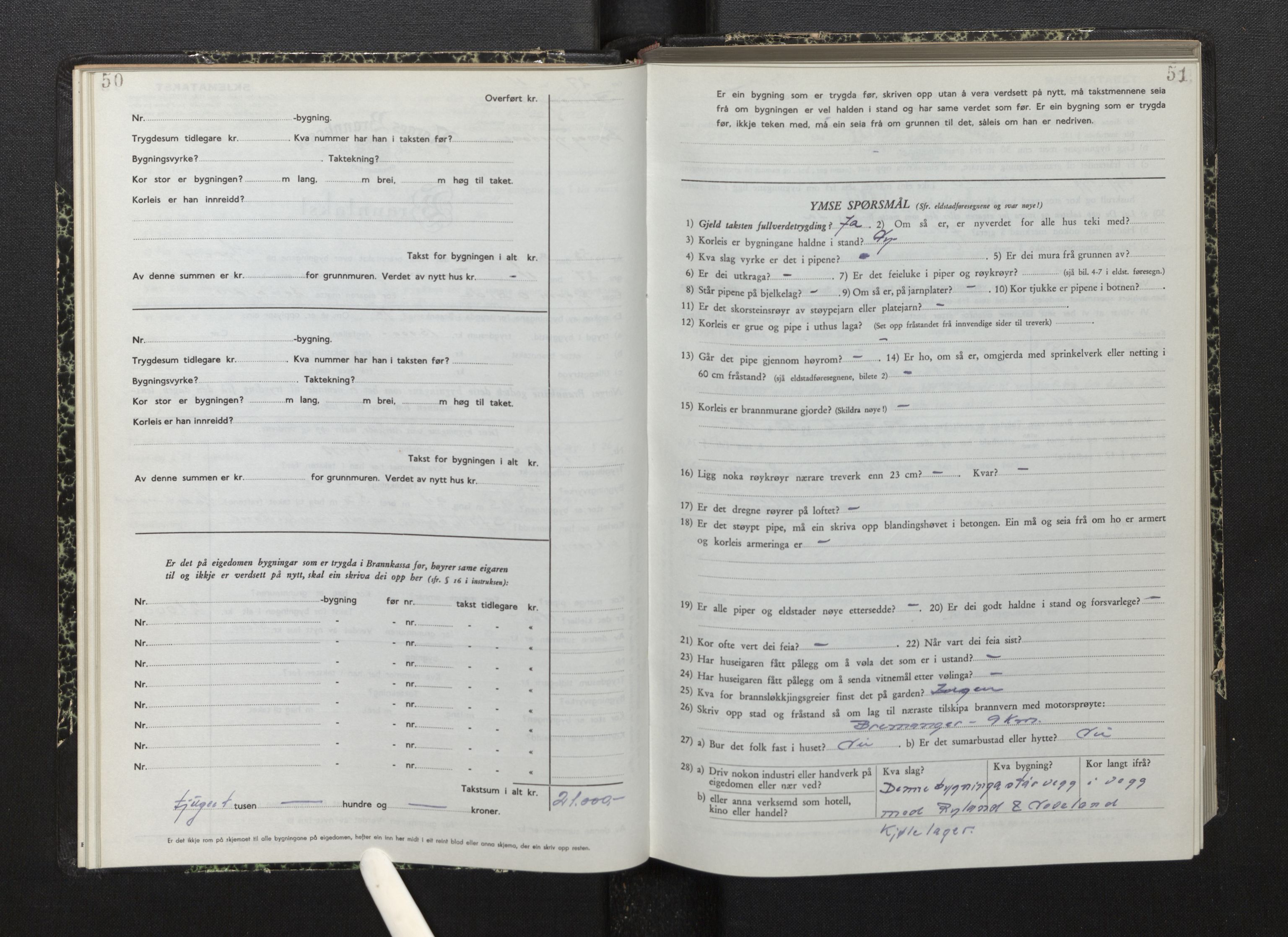 Lensmannen i Bremanger, AV/SAB-A-26701/0012/L0010: Branntakstprotokoll, skjematakst, 1950-1955, p. 50-51