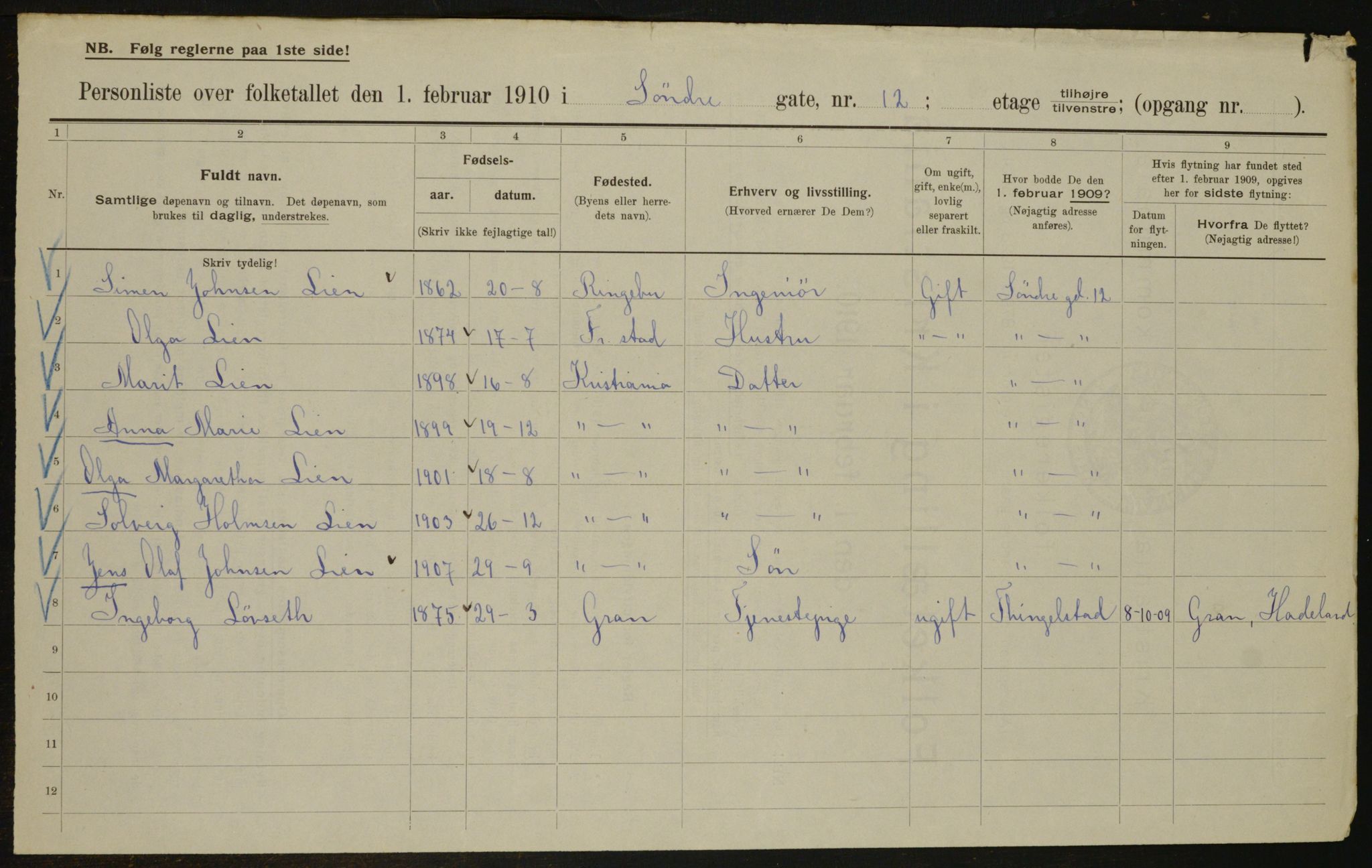 OBA, Municipal Census 1910 for Kristiania, 1910, p. 101049