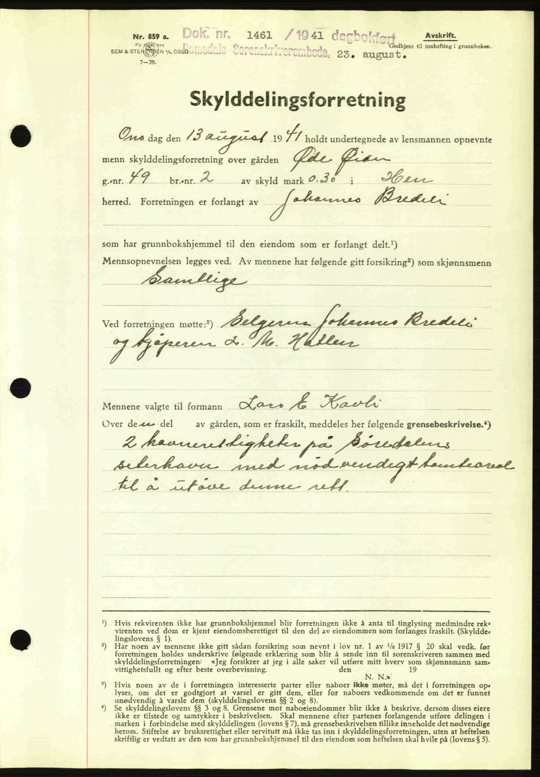 Romsdal sorenskriveri, AV/SAT-A-4149/1/2/2C: Mortgage book no. A10, 1941-1941, Diary no: : 1461/1941