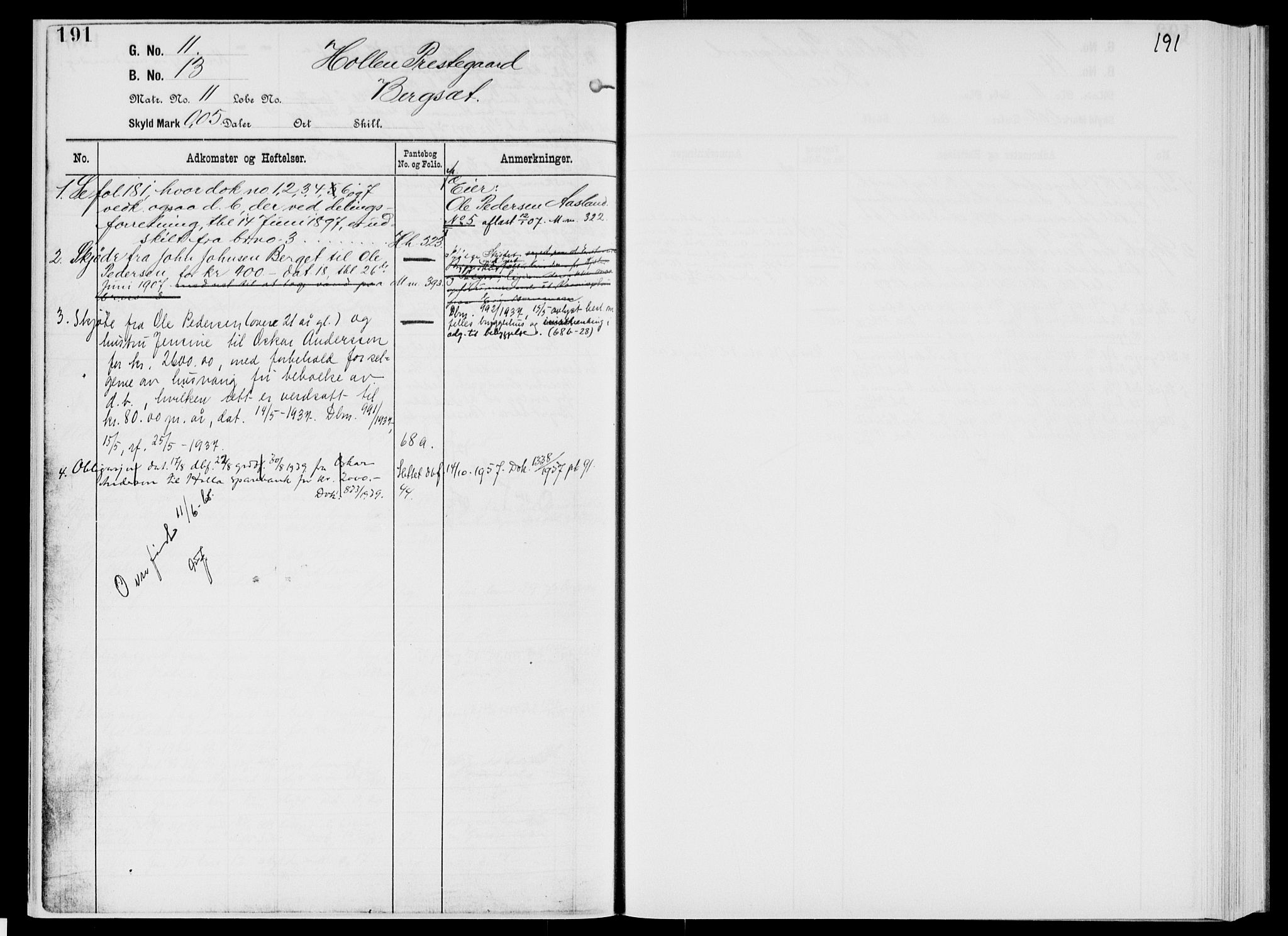 Nedre Telemark sorenskriveri, AV/SAKO-A-135/G/Gb/Gbg/L0001: Mortgage register no. VII 1, p. 191