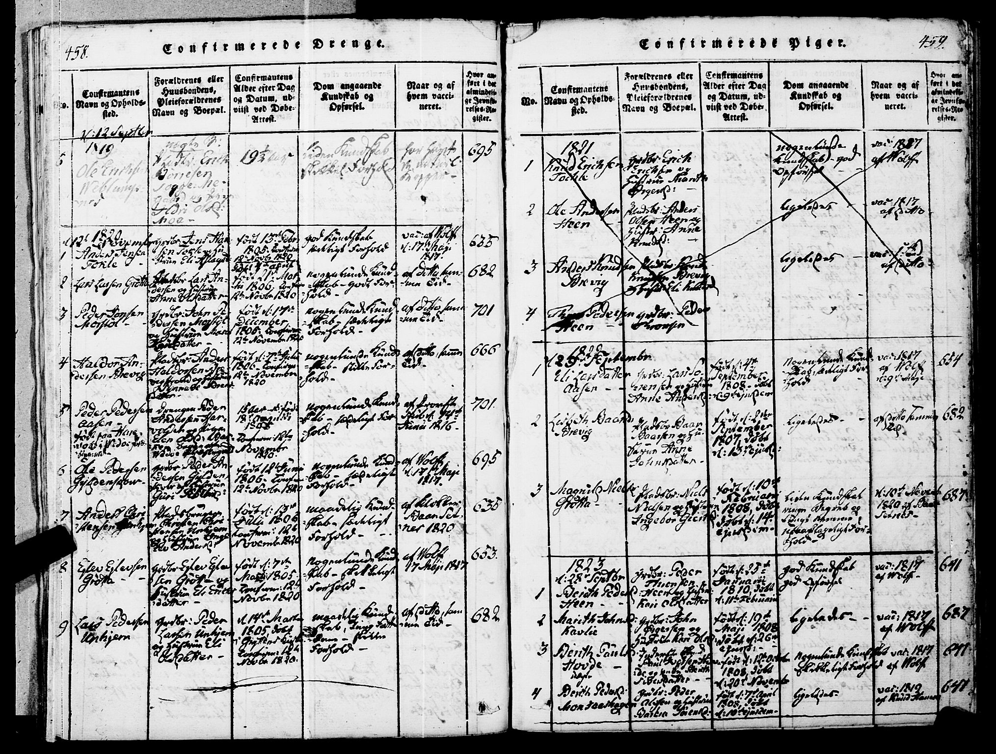 Ministerialprotokoller, klokkerbøker og fødselsregistre - Møre og Romsdal, SAT/A-1454/545/L0585: Parish register (official) no. 545A01, 1818-1853, p. 458-459