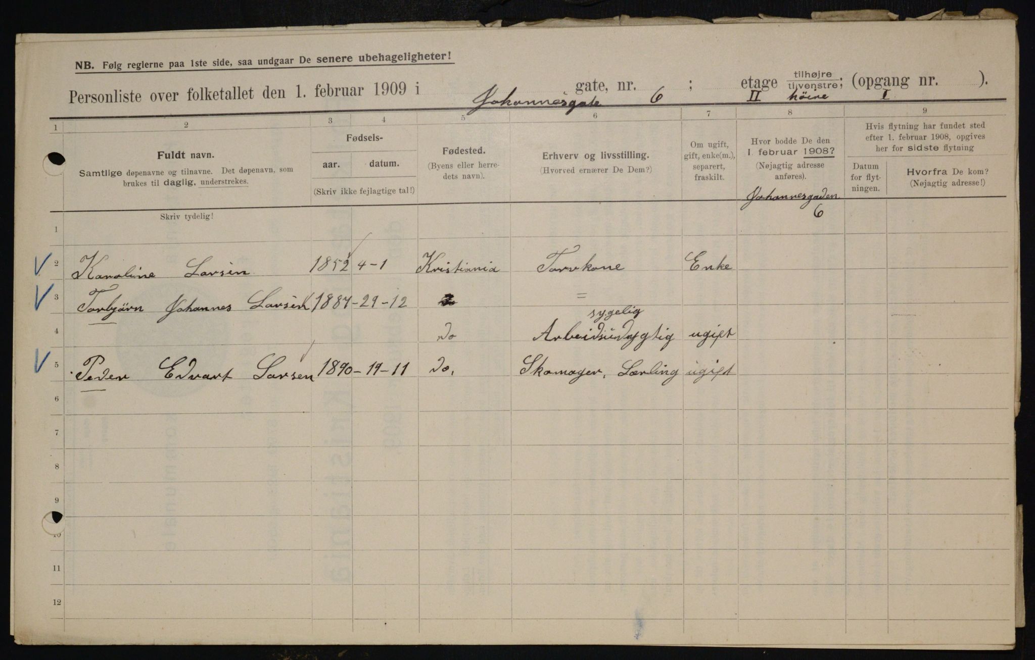 OBA, Municipal Census 1909 for Kristiania, 1909, p. 43093