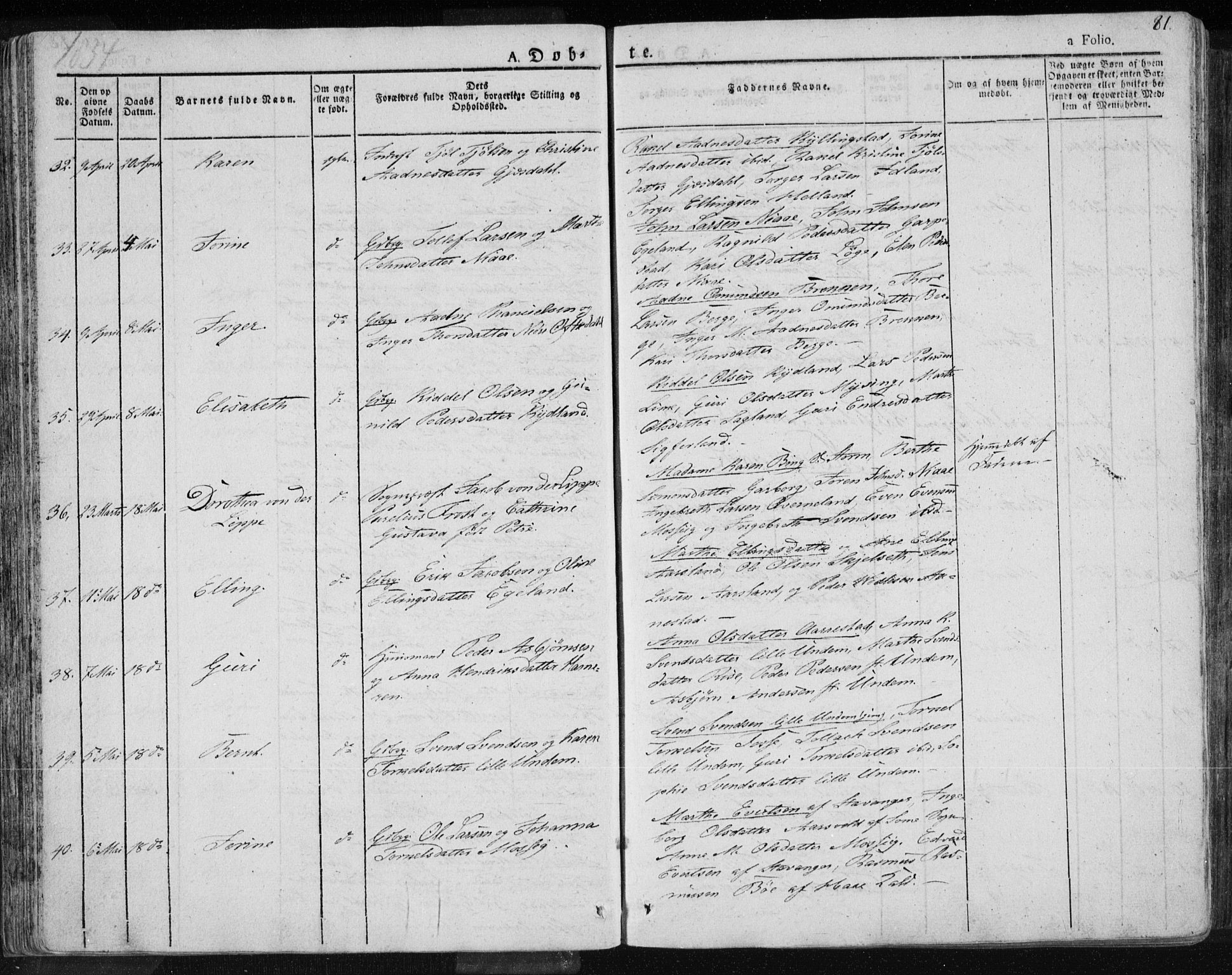 Lye sokneprestkontor, AV/SAST-A-101794/001/30BA/L0004: Parish register (official) no. A 4, 1826-1841, p. 81