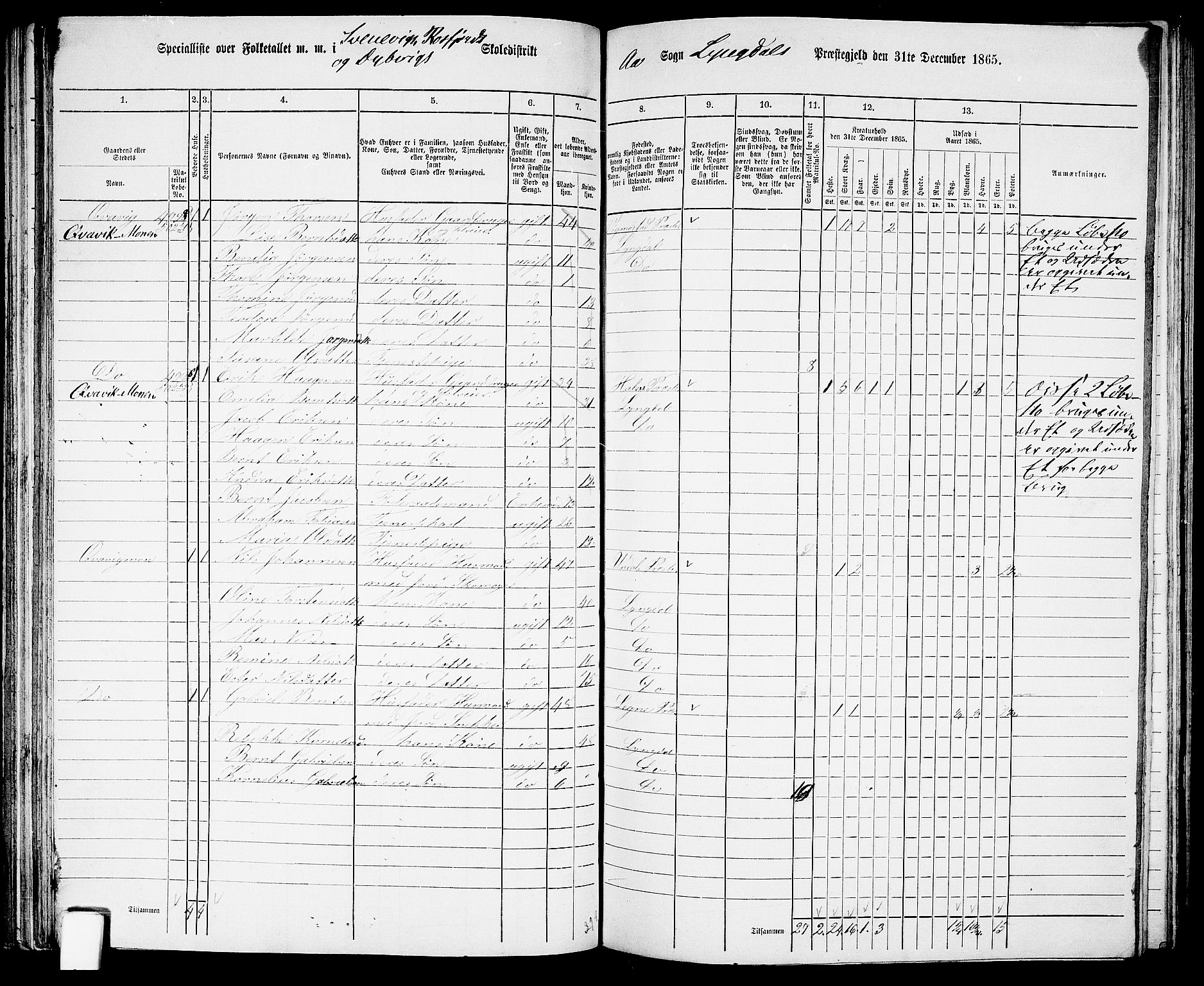 RA, 1865 census for Lyngdal, 1865, p. 96