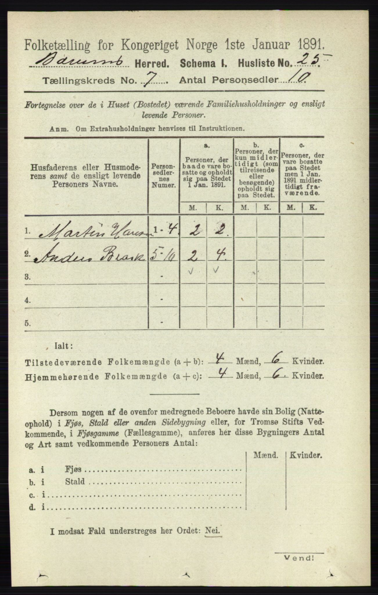 RA, 1891 census for 0219 Bærum, 1891, p. 4062