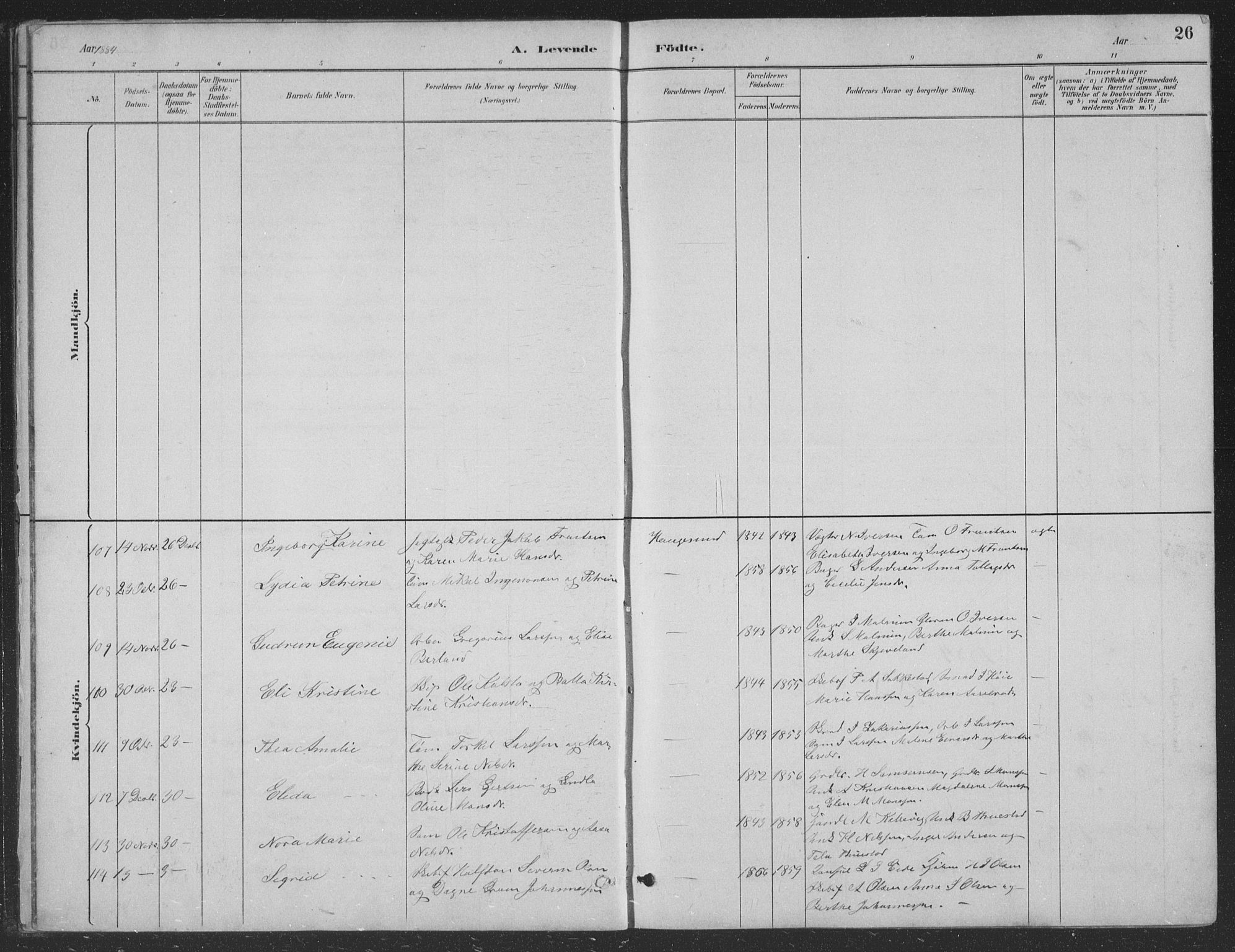 Haugesund sokneprestkontor, AV/SAST-A -101863/H/Ha/Hab/L0002: Parish register (copy) no. B 2, 1881-1894, p. 26