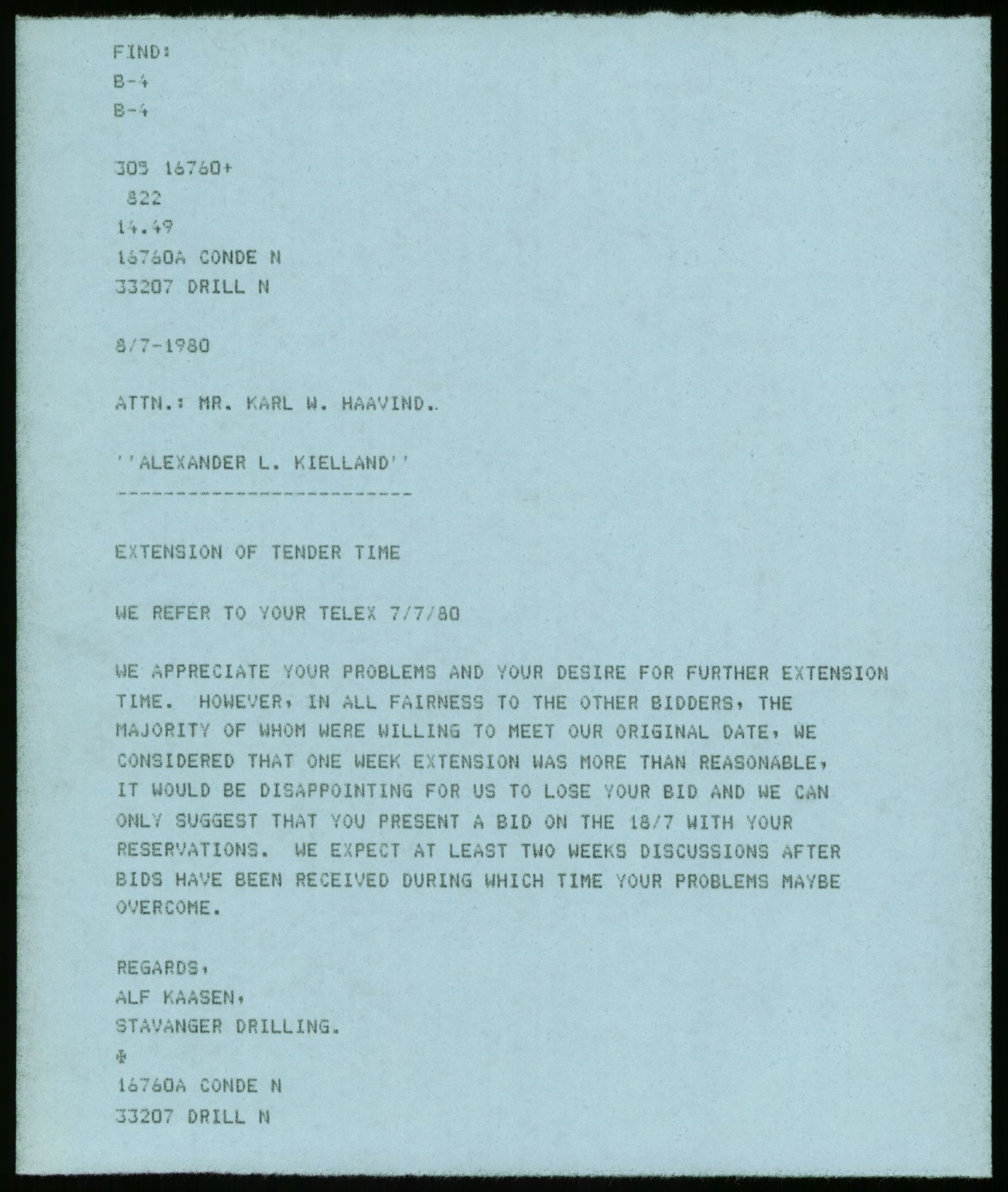 Pa 1503 - Stavanger Drilling AS, AV/SAST-A-101906/Da/L0013: Alexander L. Kielland - Saks- og korrespondansearkiv, 1980, p. 13