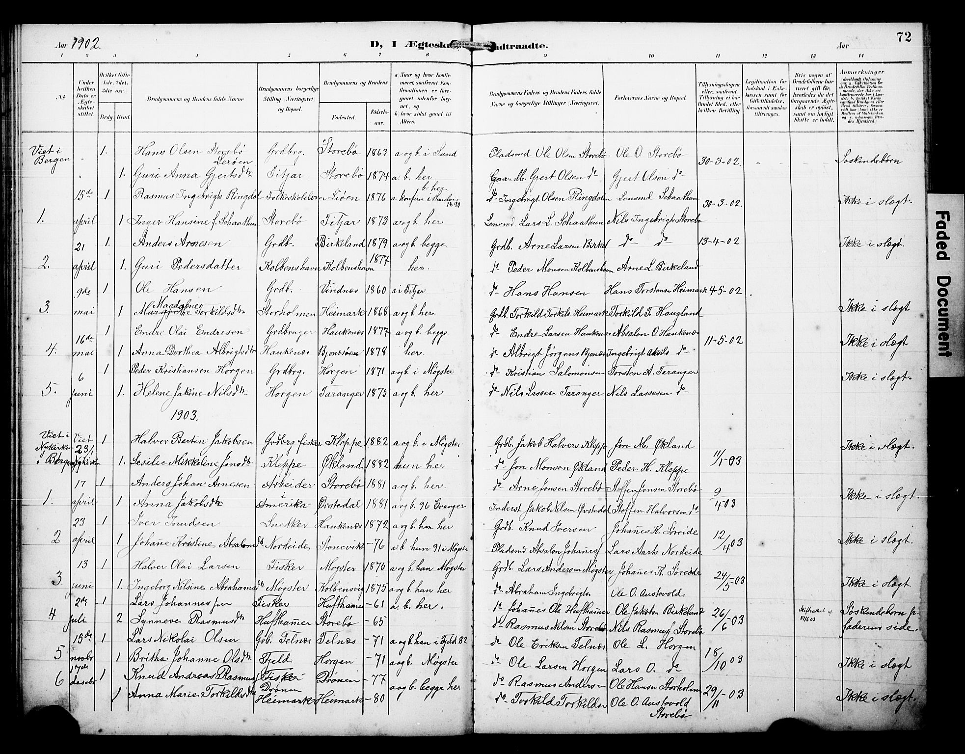 Austevoll Sokneprestembete, SAB/A-74201/H/Hab: Parish register (copy) no. A 4, 1901-1912, p. 72