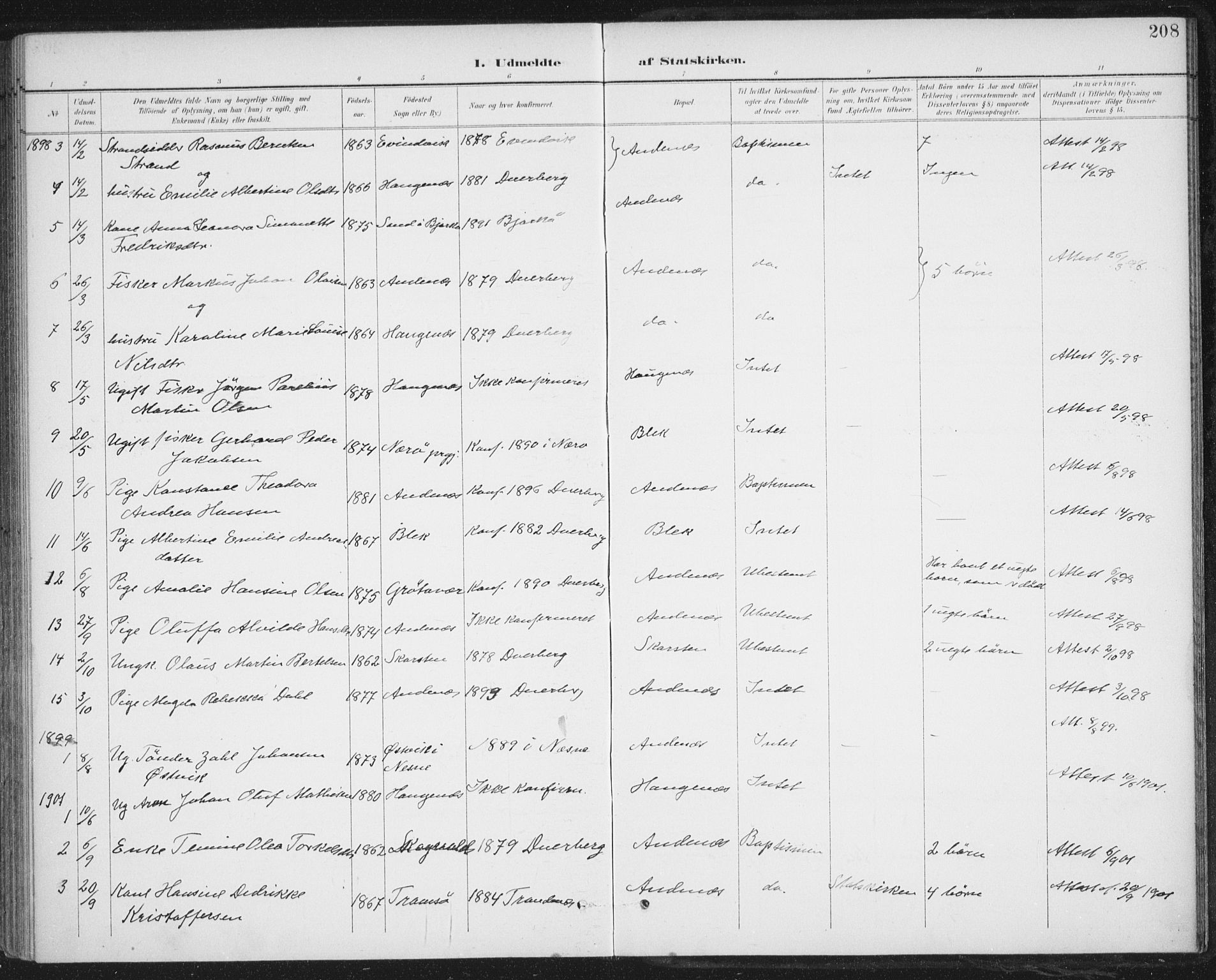 Ministerialprotokoller, klokkerbøker og fødselsregistre - Nordland, SAT/A-1459/899/L1437: Parish register (official) no. 899A05, 1897-1908, p. 208