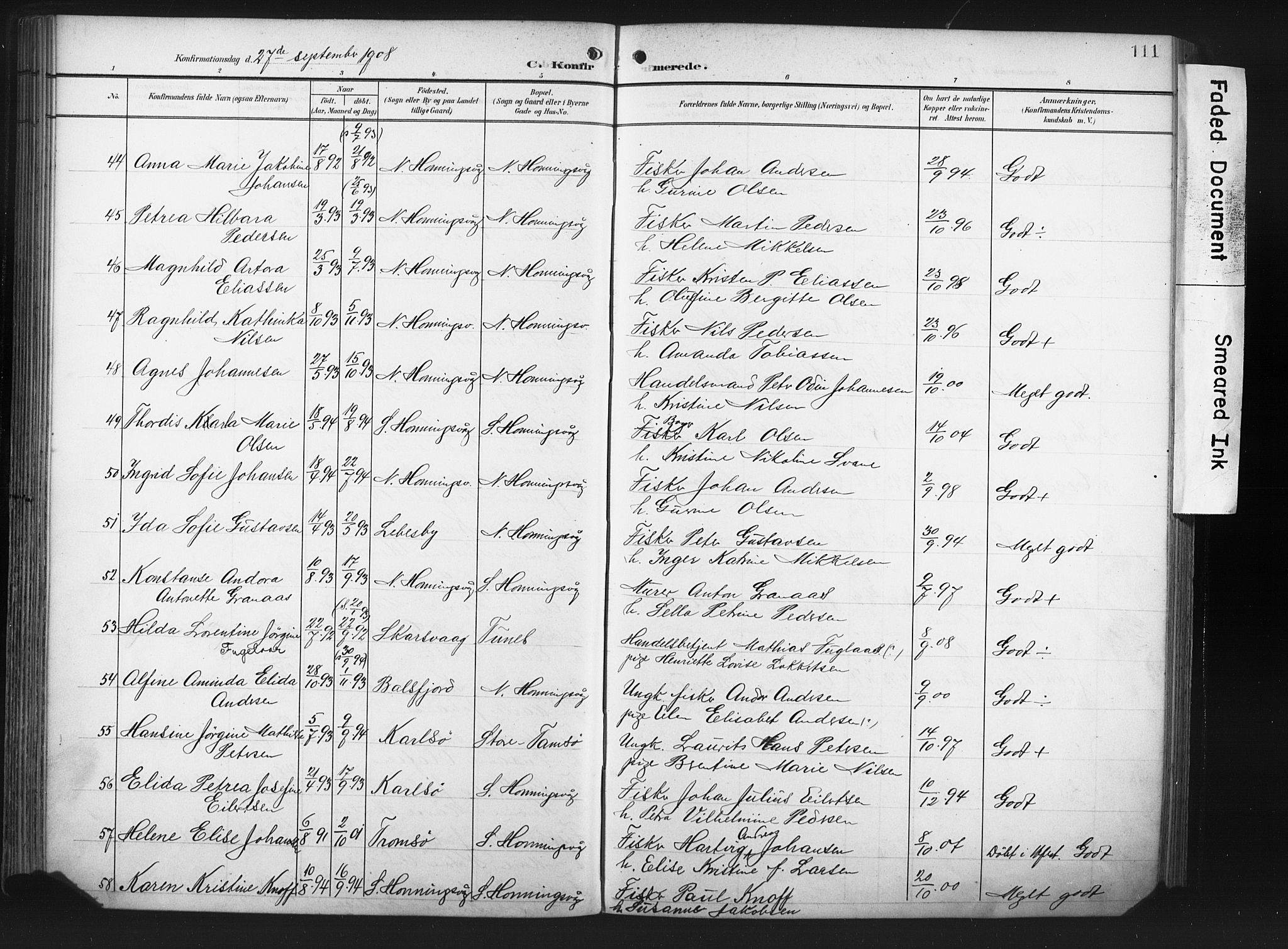 Måsøy sokneprestkontor, AV/SATØ-S-1348/H/Ha/L0008kirke: Parish register (official) no. 8, 1900-1910, p. 111