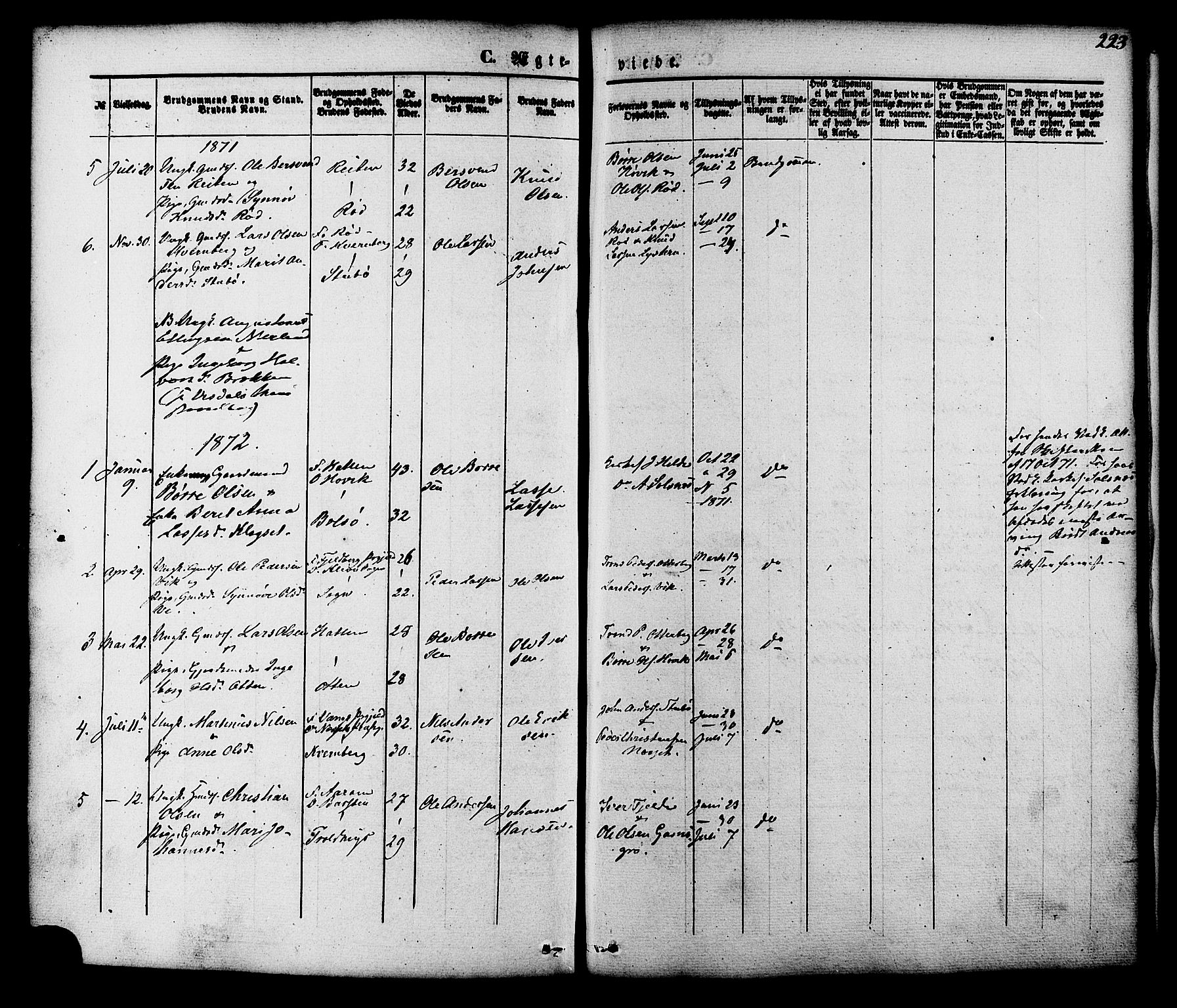 Ministerialprotokoller, klokkerbøker og fødselsregistre - Møre og Romsdal, SAT/A-1454/551/L0625: Parish register (official) no. 551A05, 1846-1879, p. 223
